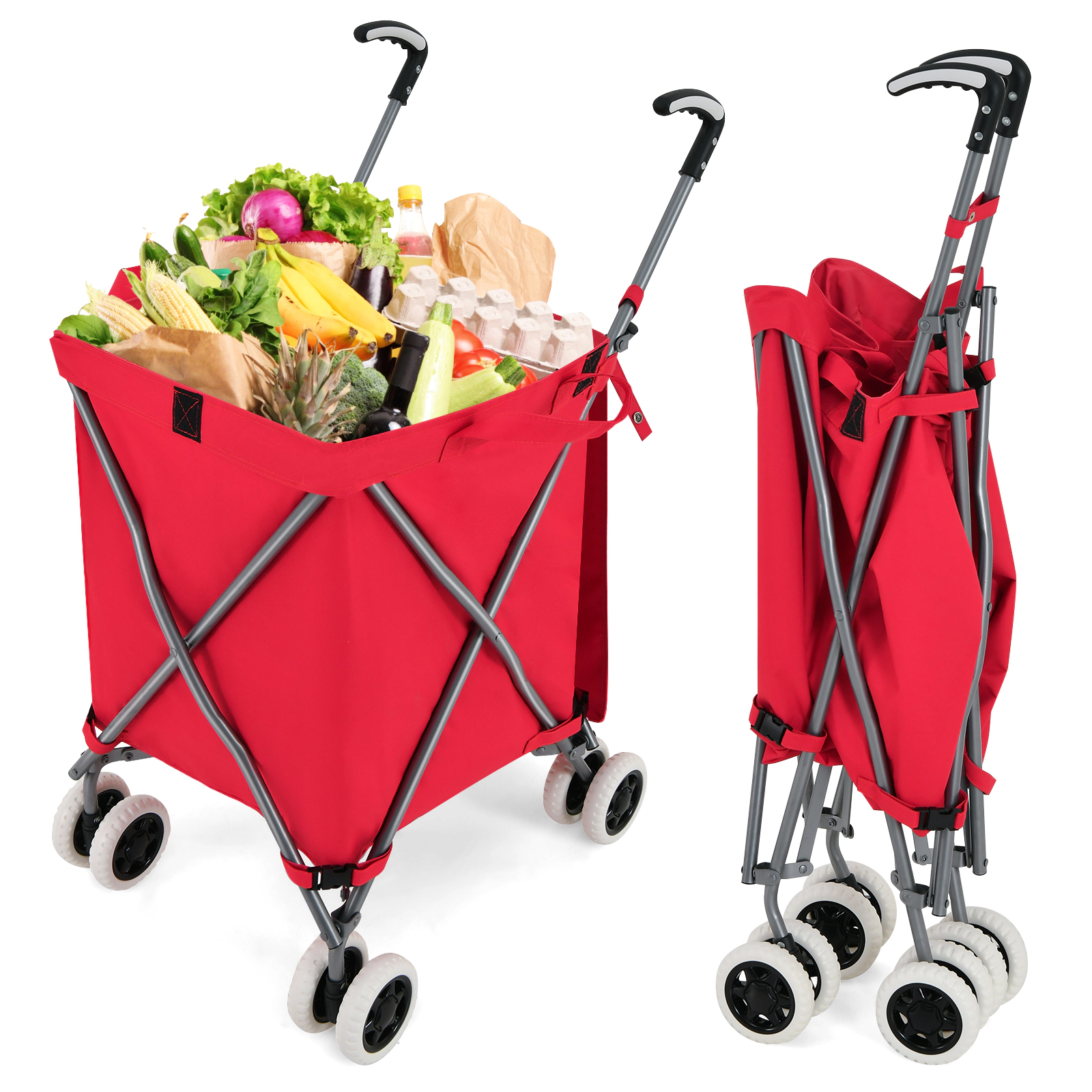 SUGIFT Foldable 24-Gallon Shopping Utility Cart with Water-Resistant Removable Canvas Bag 120-lb Capacity Red