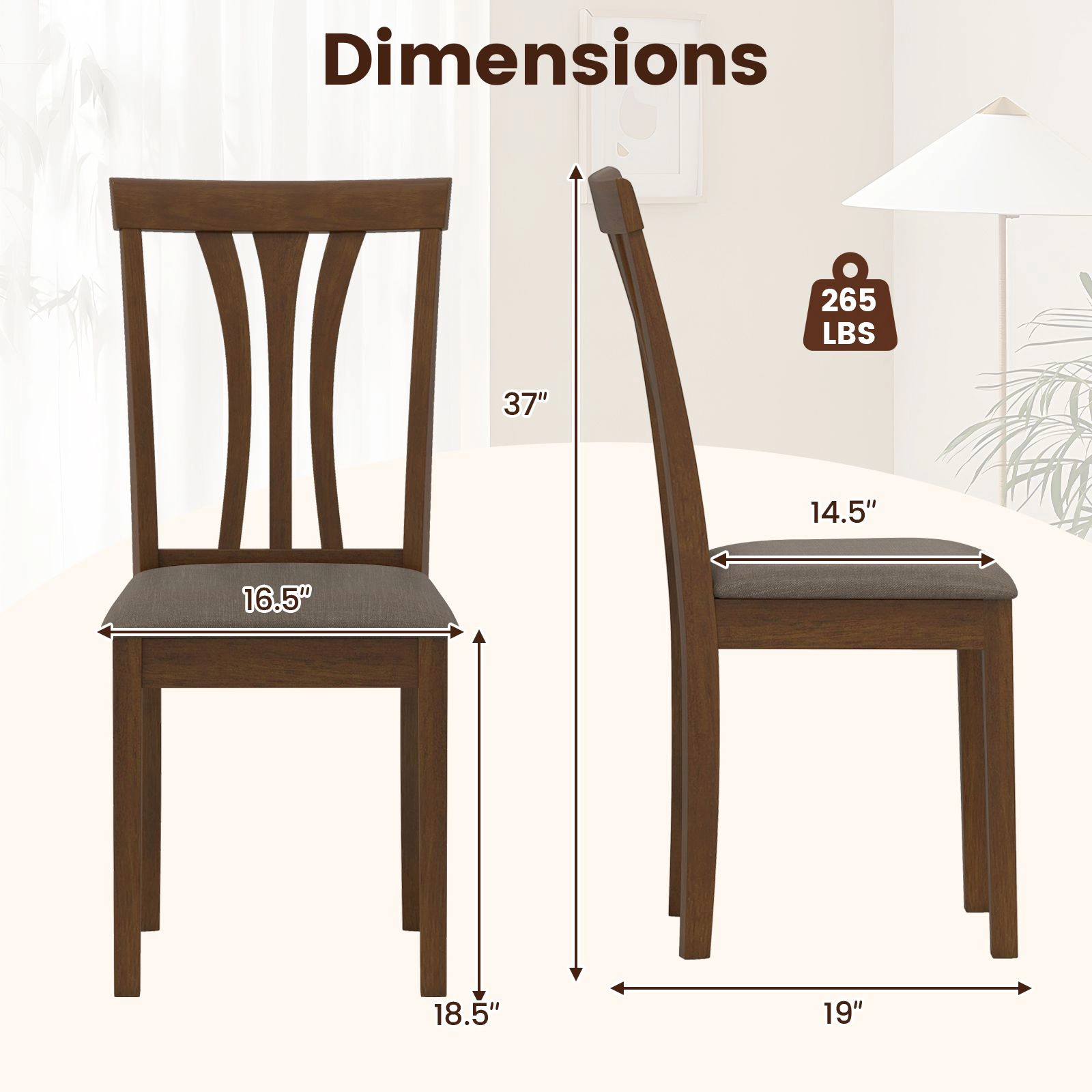 SlickBlue Set of 2 Farmhouse Dining Chairs, Linen Seat, Rubber Wood Frame