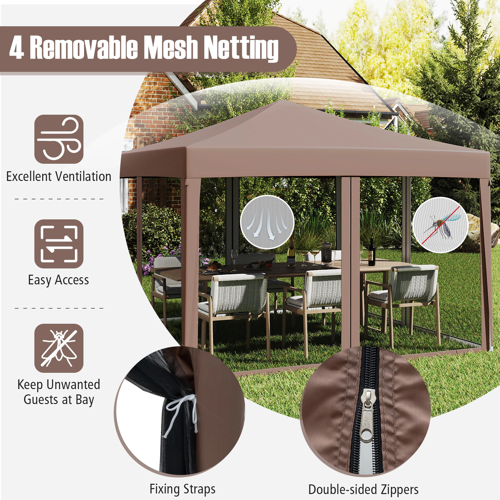 Hivvago 10 FT x Pop-Up Canopy Tent Easy Setup Instant Folding Shelter with Mesh Netting
