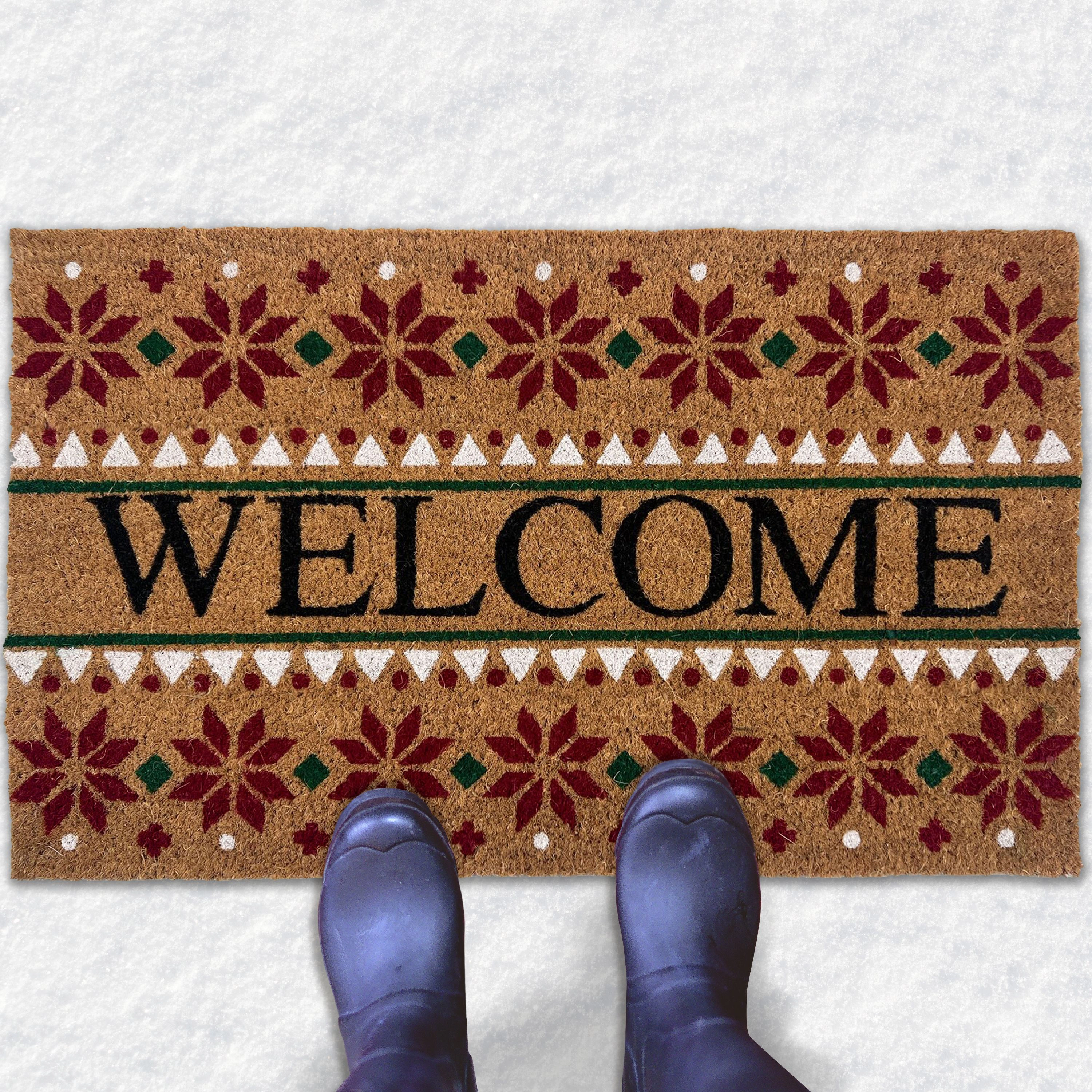 Kate Aurora Festive Christmas Snowflakes Bristled Outdoor Welcome Mat - 18"x30"