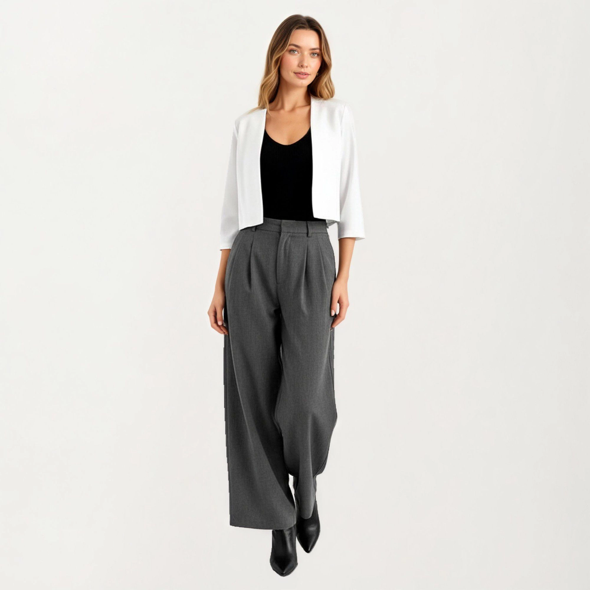 Anna-Kaci Women's Cropped Blazer with 3/4 Sleeves Structured Clean Lines and Soft Fabric for a Polished Layered Look