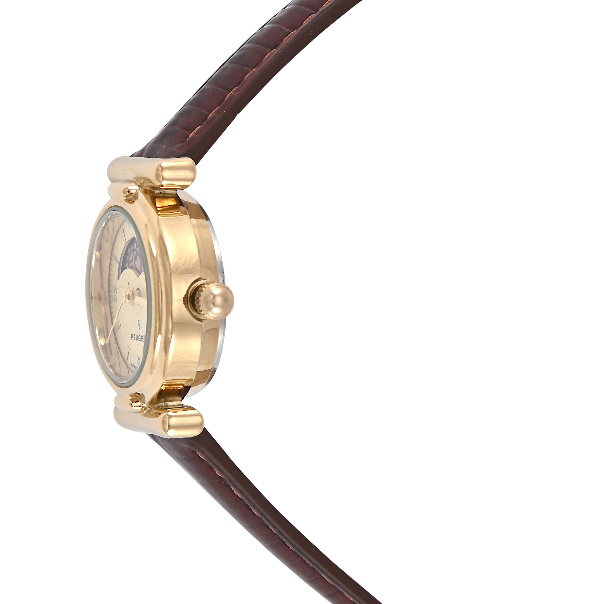 Peugeot Women's Petite 25mm Sun-Moon Watch with Glossy Leather Strap