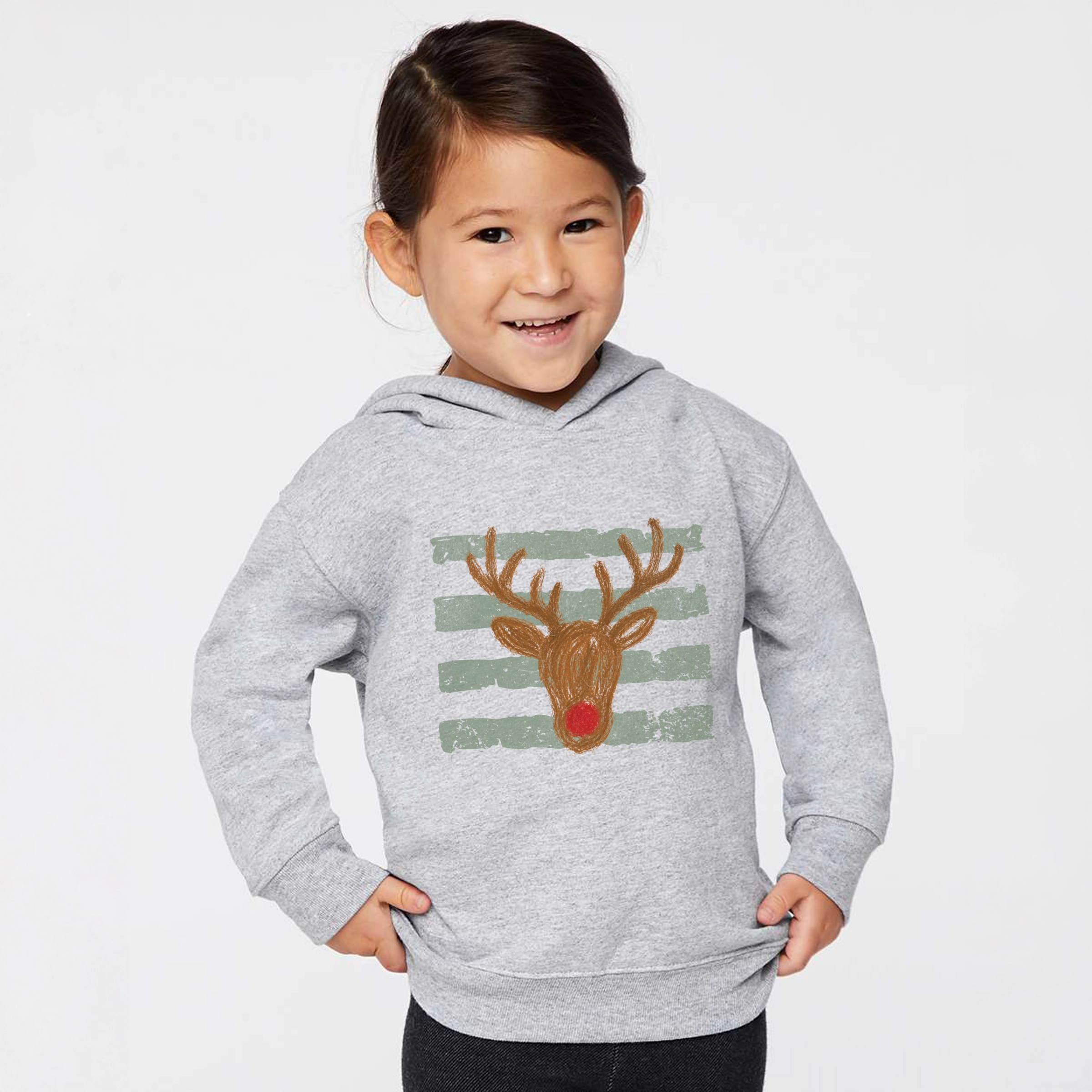 The Juniper Shop - Toddler Hoodie Red Nose Deer Stripes