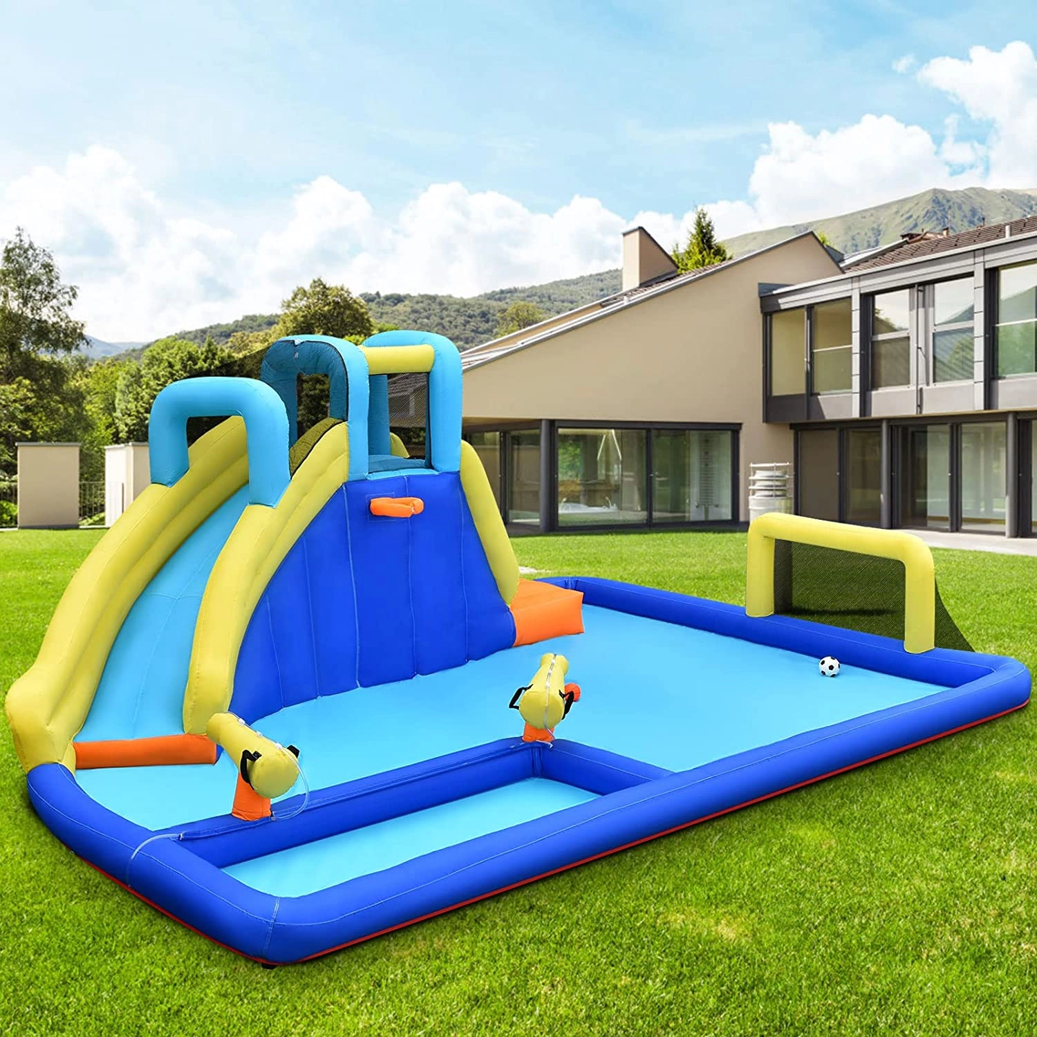 Hivvago 6-in-1 Inflatable Water Slides with Blower for Kids