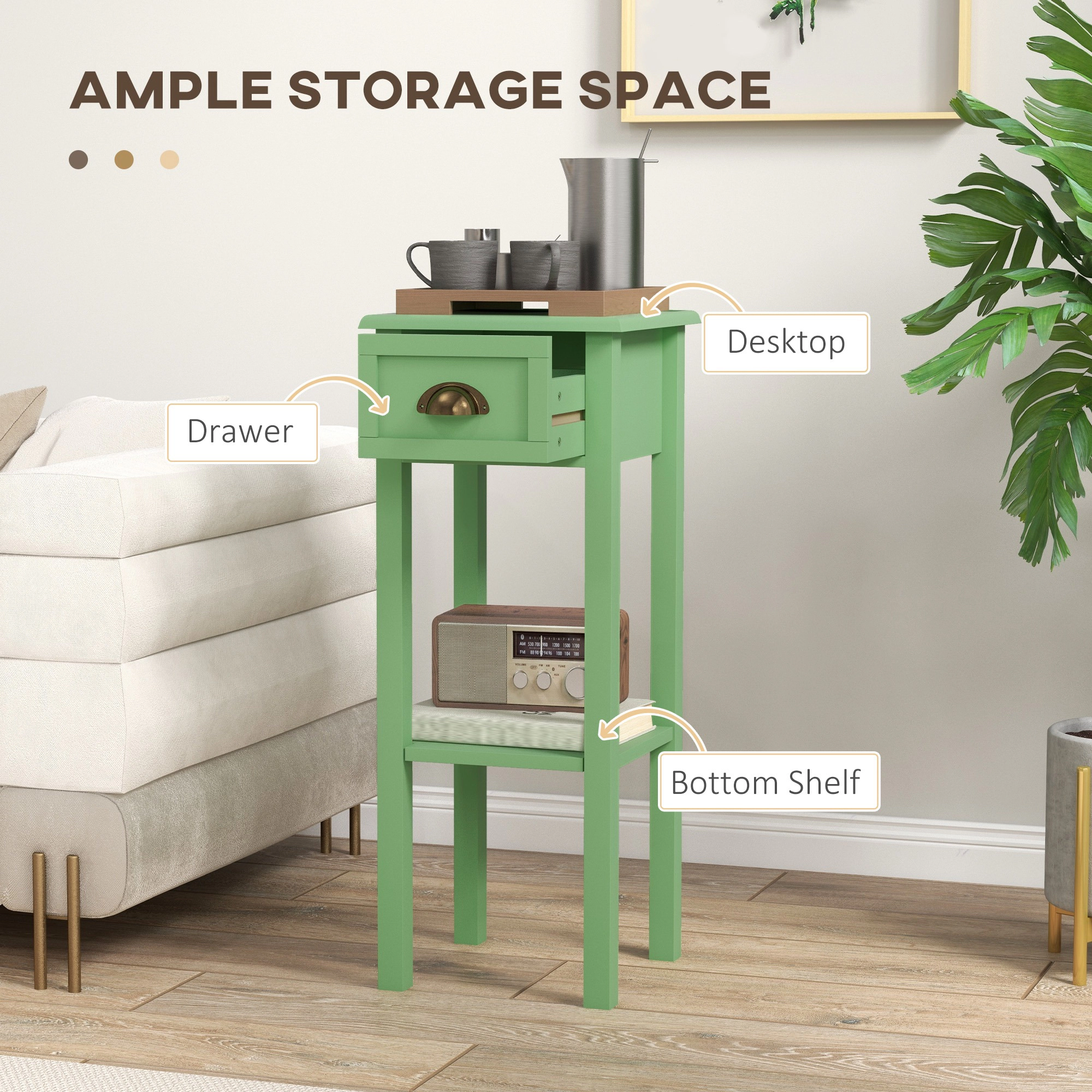 HONGGE 2-Tier Side Table with Drawer and Shelf, End for Living Room Hallway