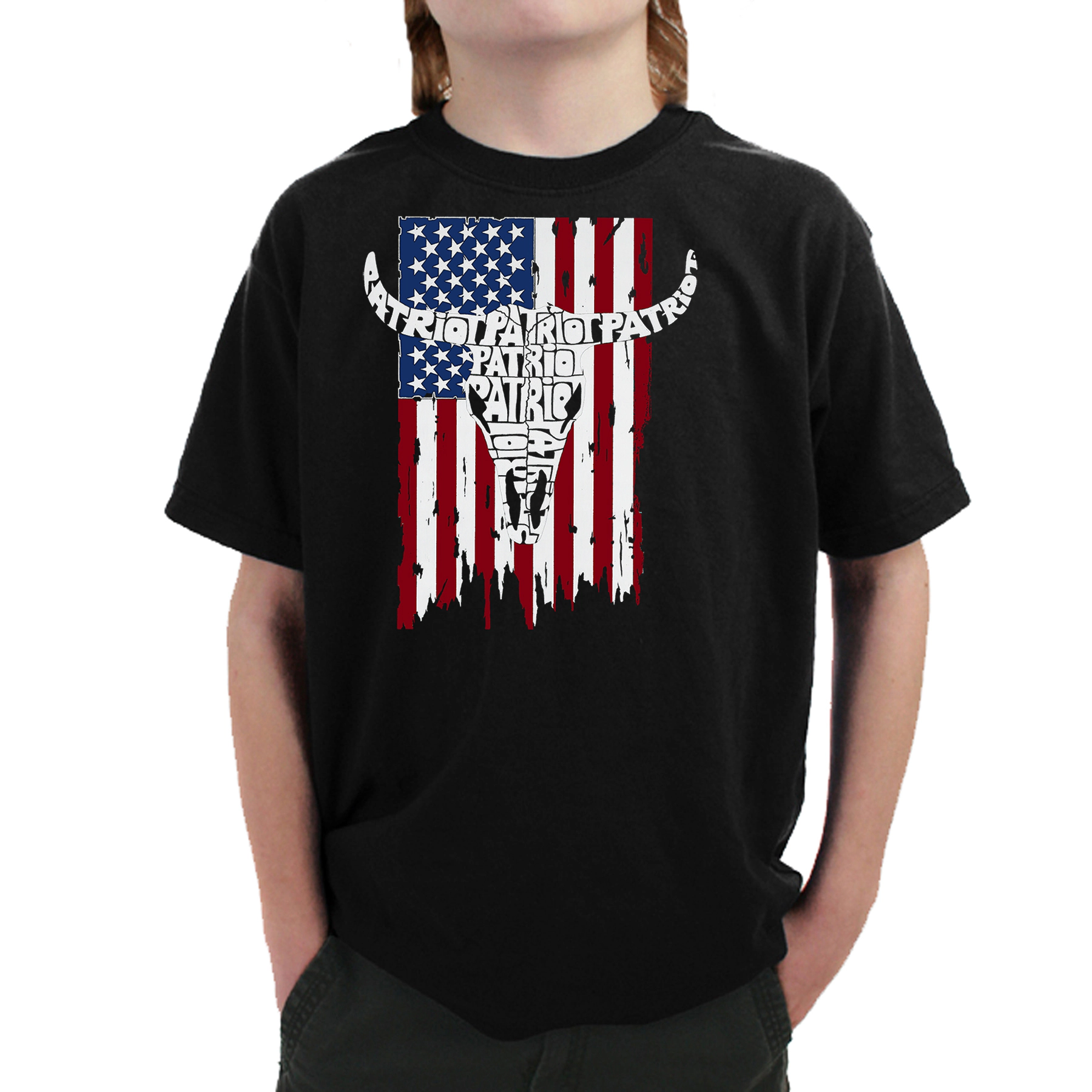LA Pop Art Boy's Word T-Shirt - Patriot Flag