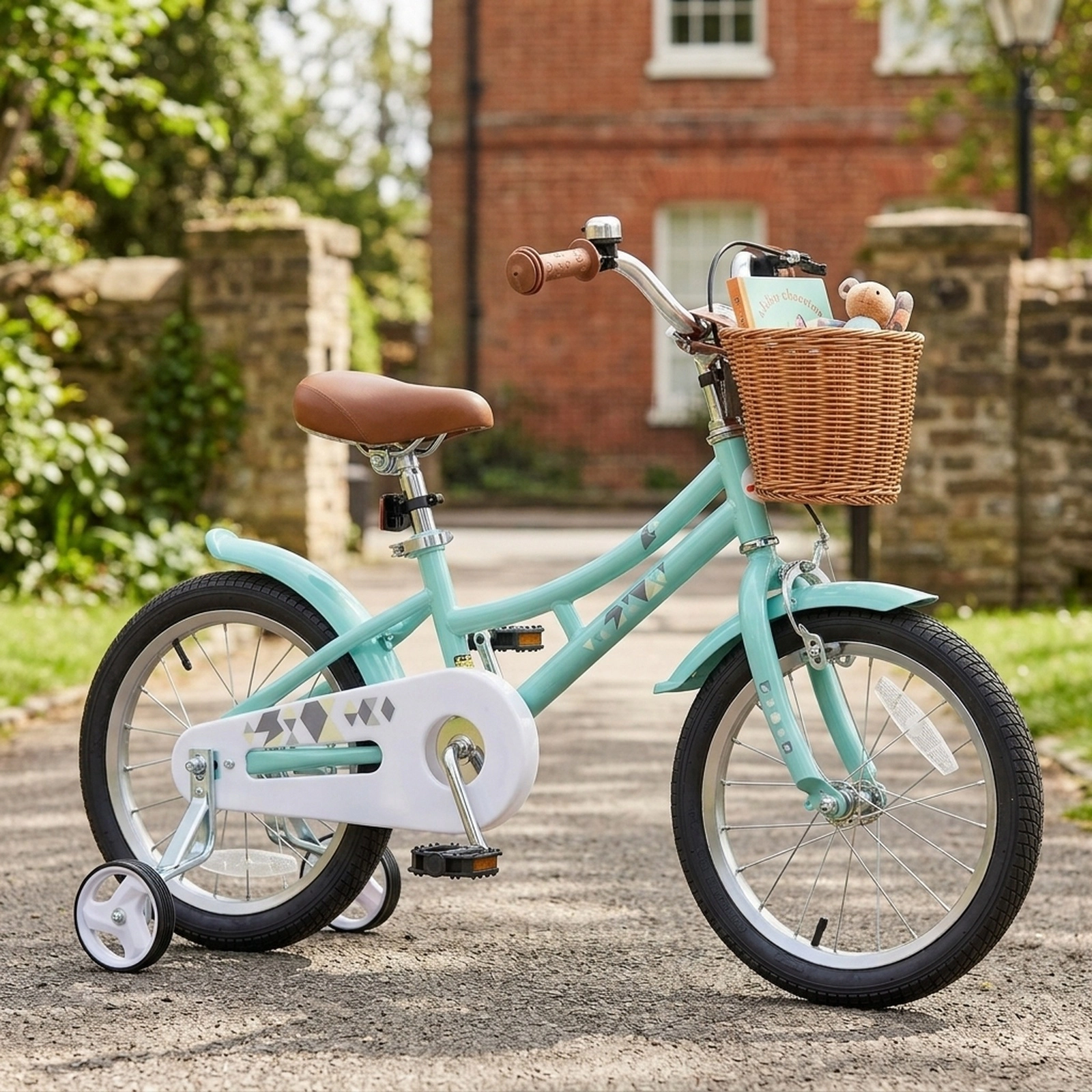 16-in Kids Bike 21-in to 23.5-in Inseam Training Wheels Hand/Coaster Brakes Storage Basket Bell Ages 4-7 Green