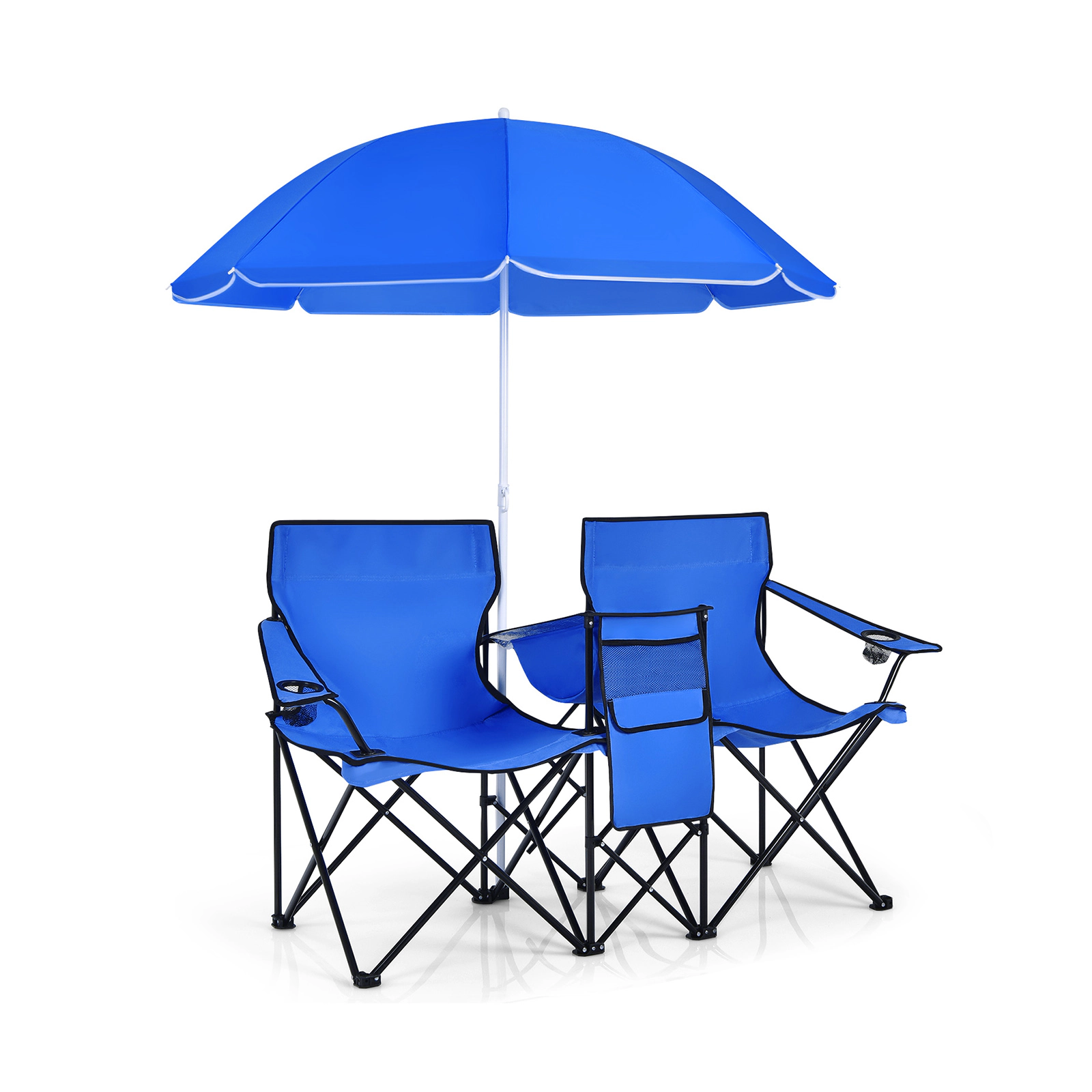 SUGIFT Portable Folding Picnic Double Chair with Adjustable Umbrella 270-lb Capacity Blue