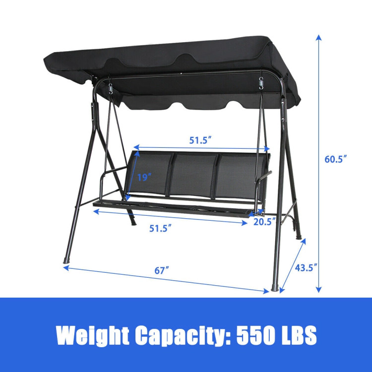 Hivvago 3 Person Steel Frame Patio Swing With Polyester Angle And Adjustable Canopy