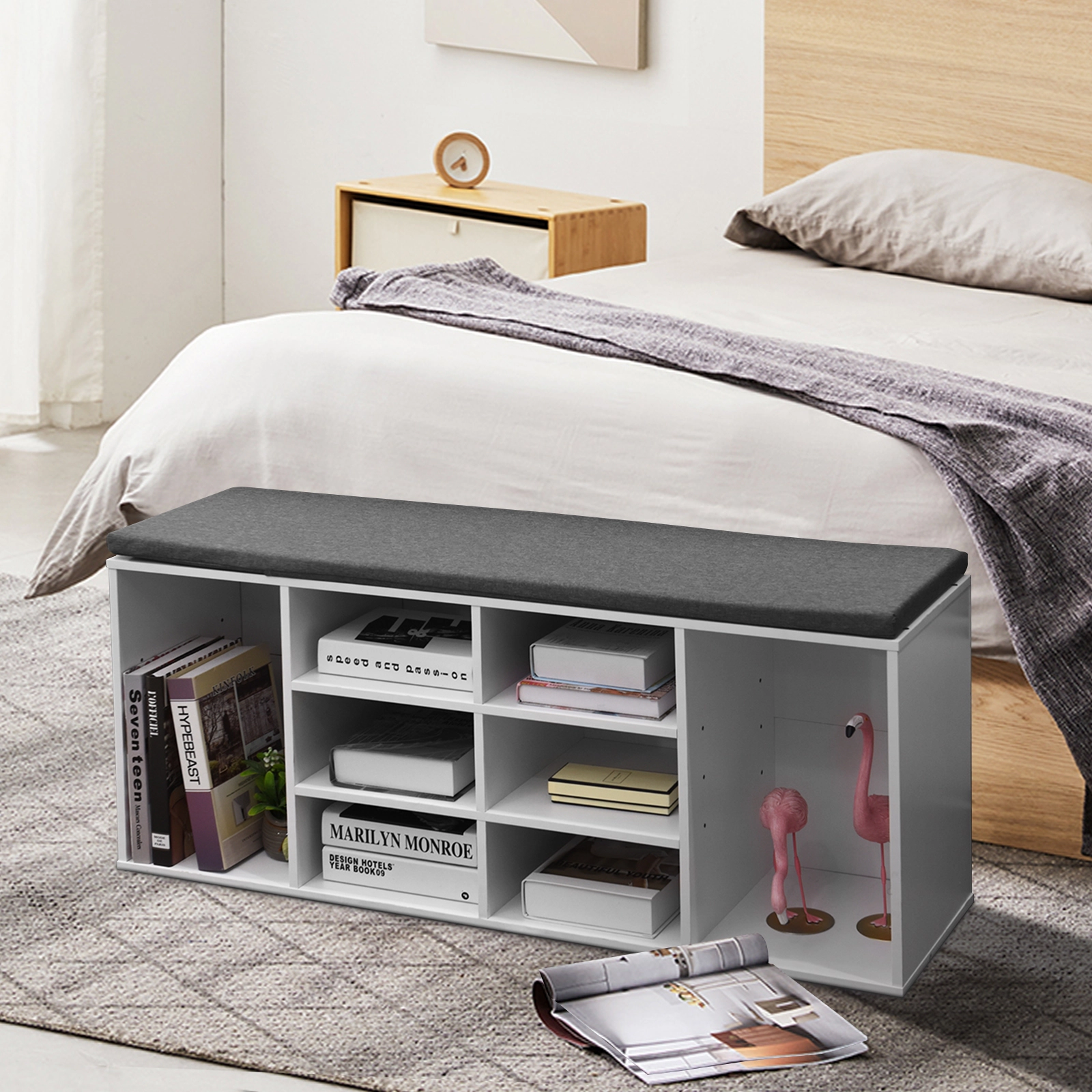 SUGIFT 10-Cube Organizer Shoe Storage Bench Cushion 41-in Wide 440-lb Capacity Chipboard Frame Removable Cushion Cover