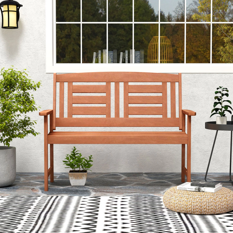 Hivvago Outdoor Solid Wood Loveseat Hardwood 2-Seat Bench With Inclined Backrest And Slatted Seat