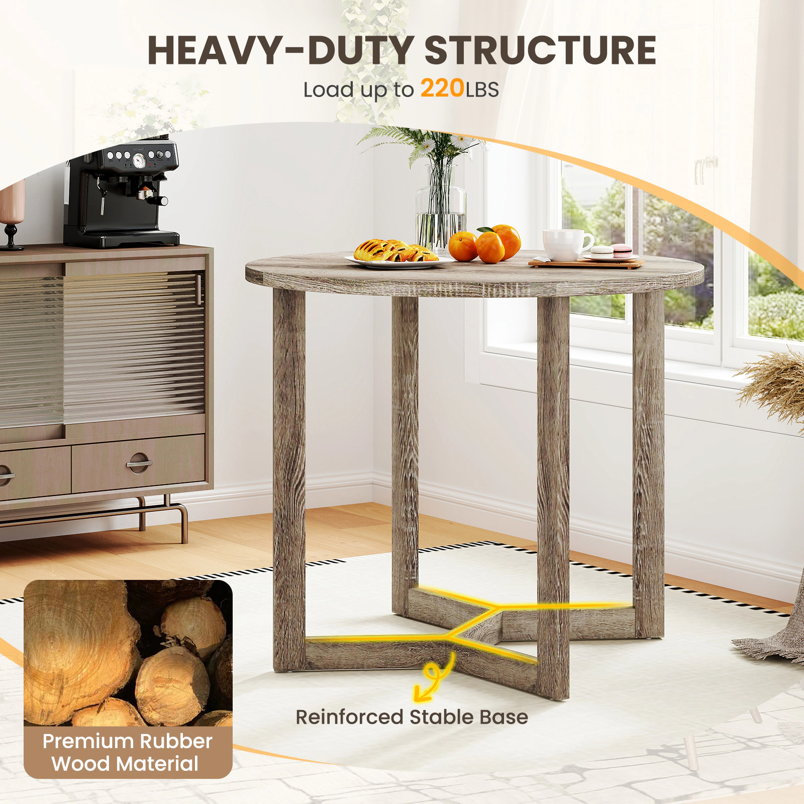 SUGIFT 36-in Grey Round Wood Dining Table for 2 to 4 People, Pedestal Base