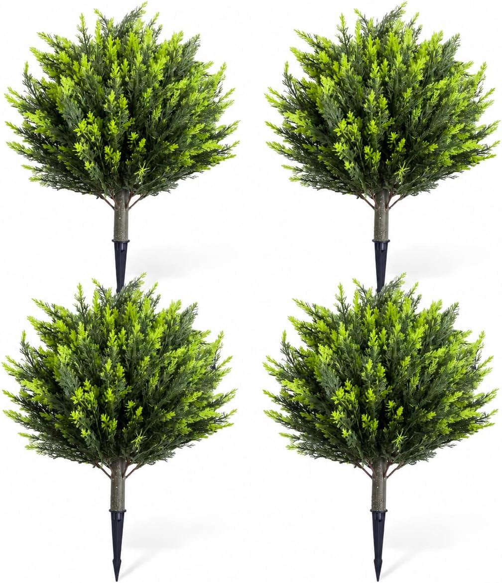 Artificial Topiary Ball Trees, Set of 4, Green, 25.6 x 17.7 in