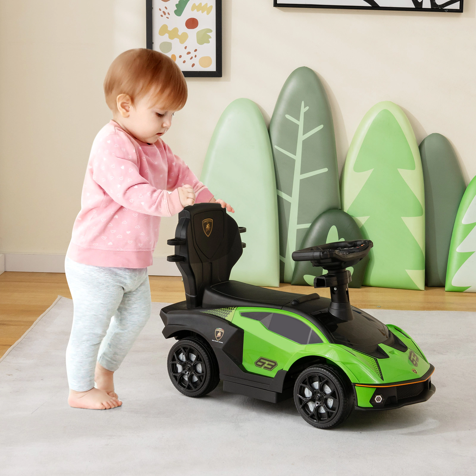 Costway 3-in-1 Licensed Lamborghini Ride on Push Car Stroller Sliding w/ Sound White