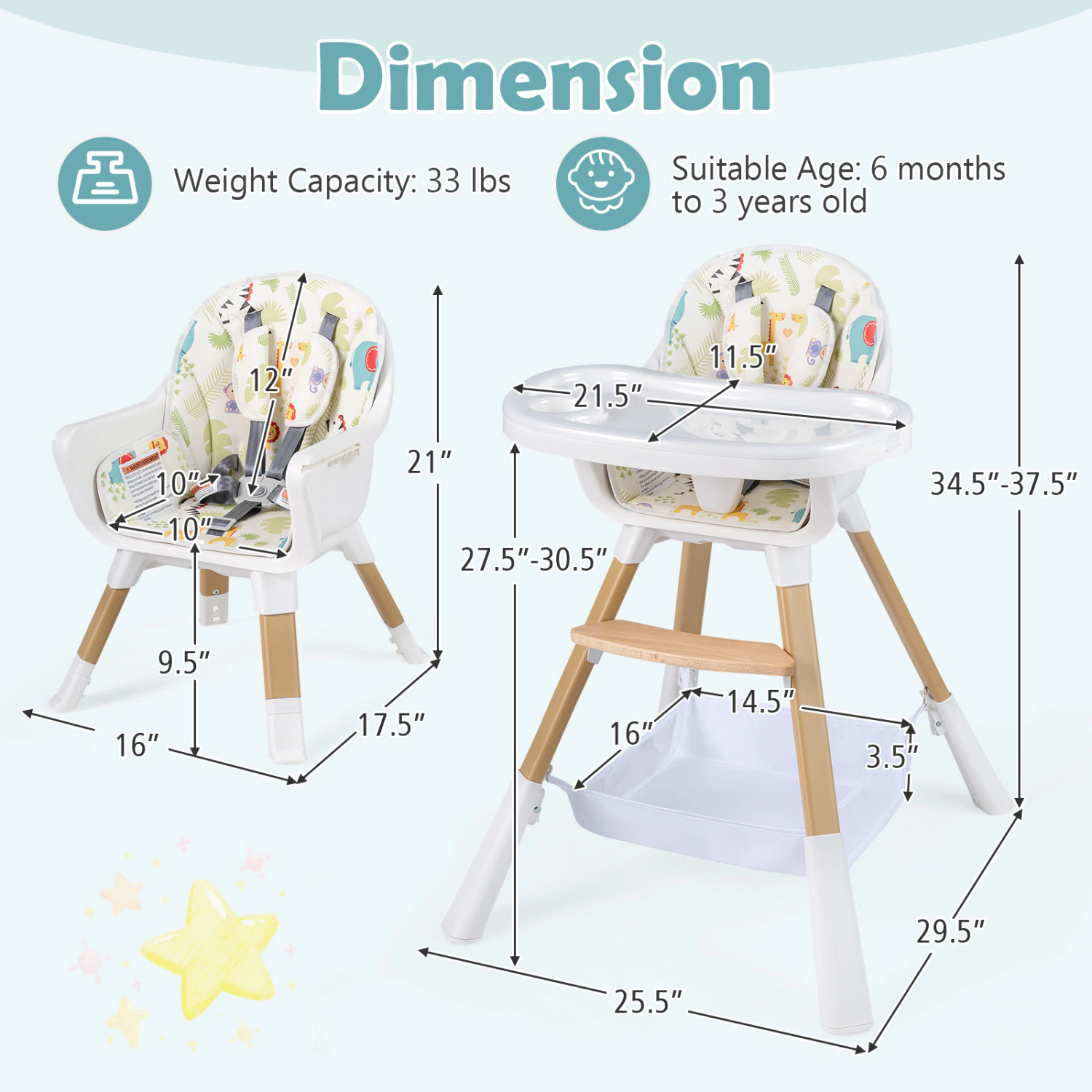 SlickBlue Unisex Convertible Adjustable Kids High Chair
