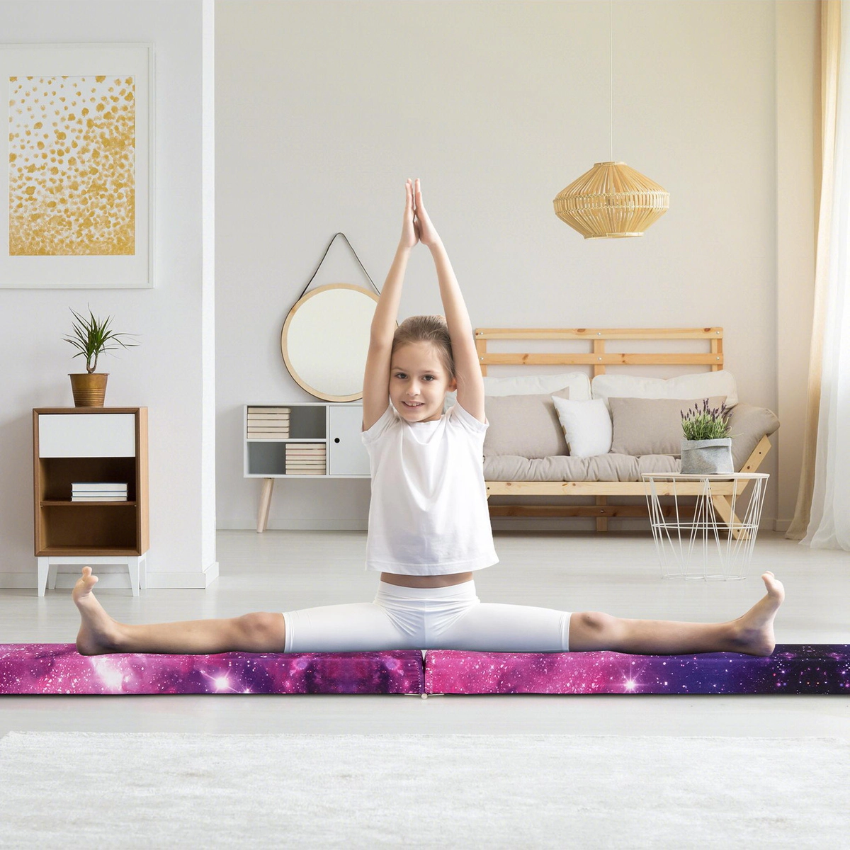 SUGIFT Pink 8-ft 160-lb Capacity Folding Gymnastics Balance Beam with Solid Wood Base and Two Carry Handles