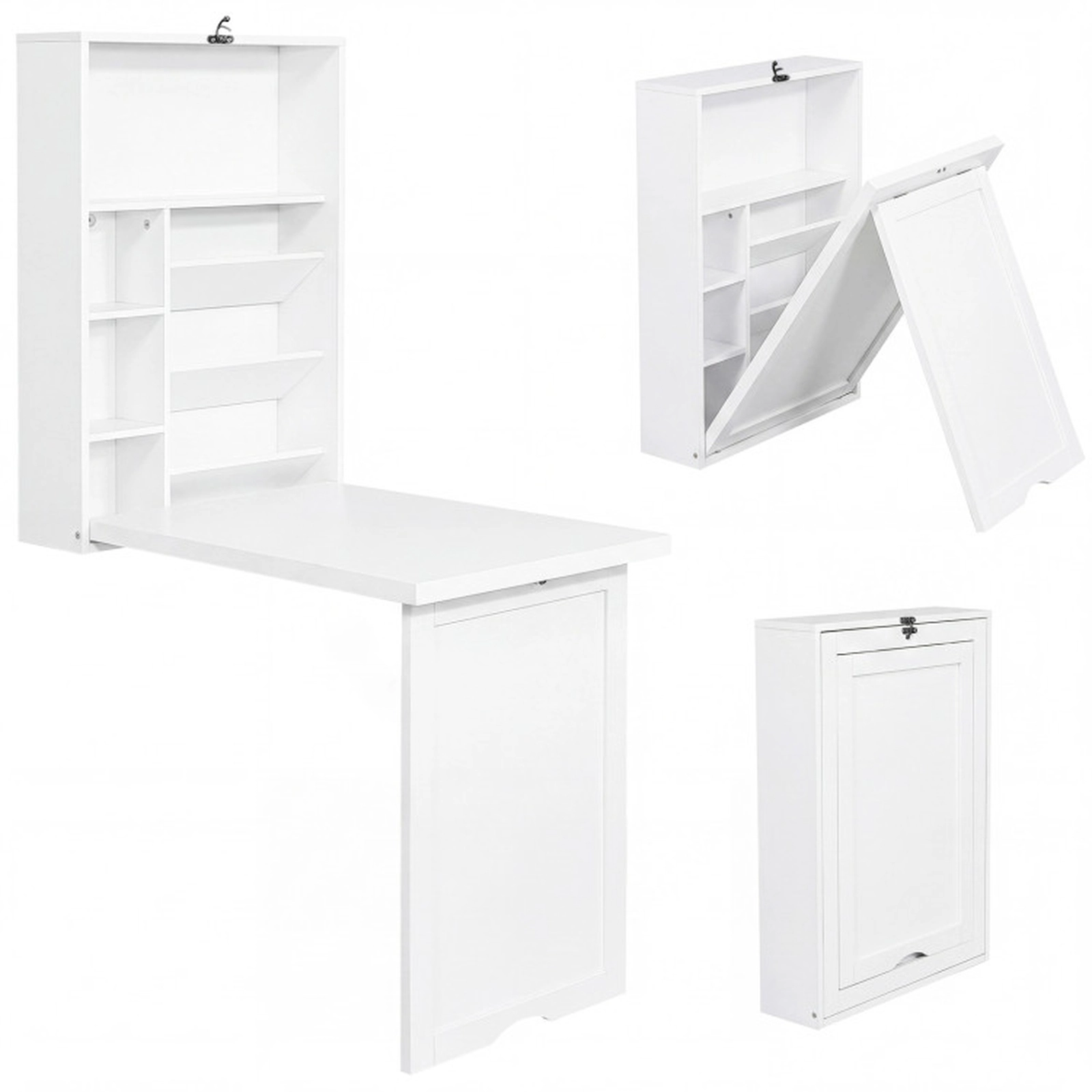 SUGIFT 36-in White Wall Mounted Fold-Out Convertible Floating Desk with Adjustable Shelves and Storage