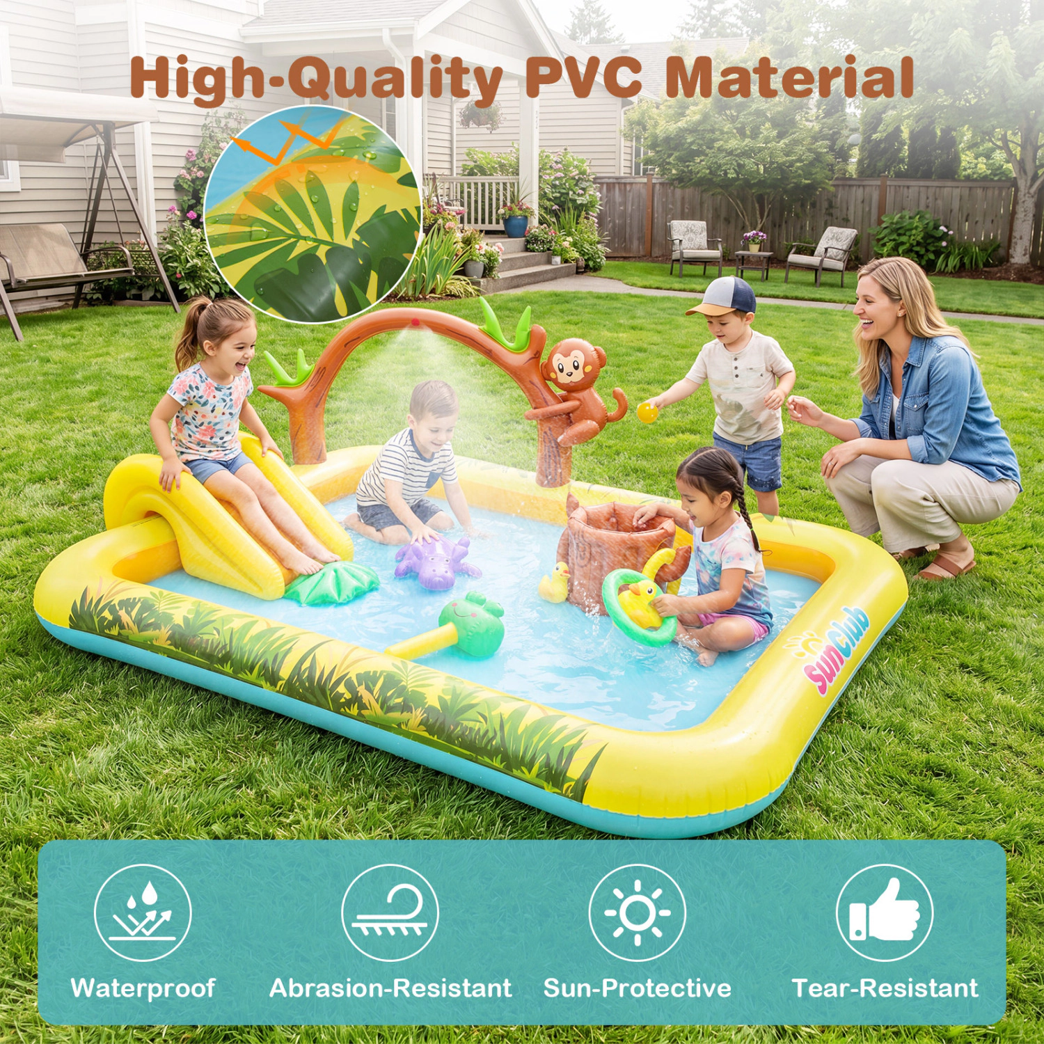 LJG Kids Animal Spray Pool with Slide for Backyard and Garden