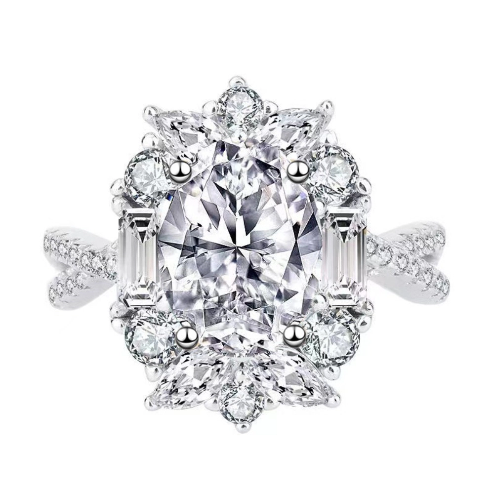 Wardrobe Whimsy Oval Cut Cubic Zirconia Halo Twisted Shank Engagement Ring