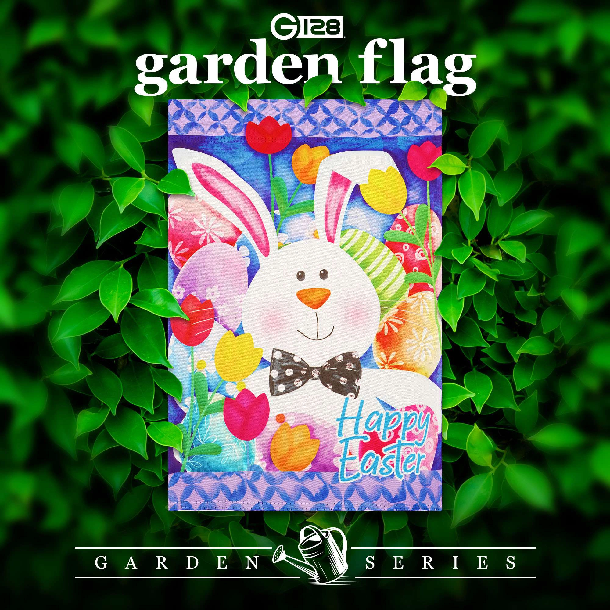 G128 Happy Easter Bunny Tulips Garden Flag 12x18 in Double-Sided Spring Yard Decoration