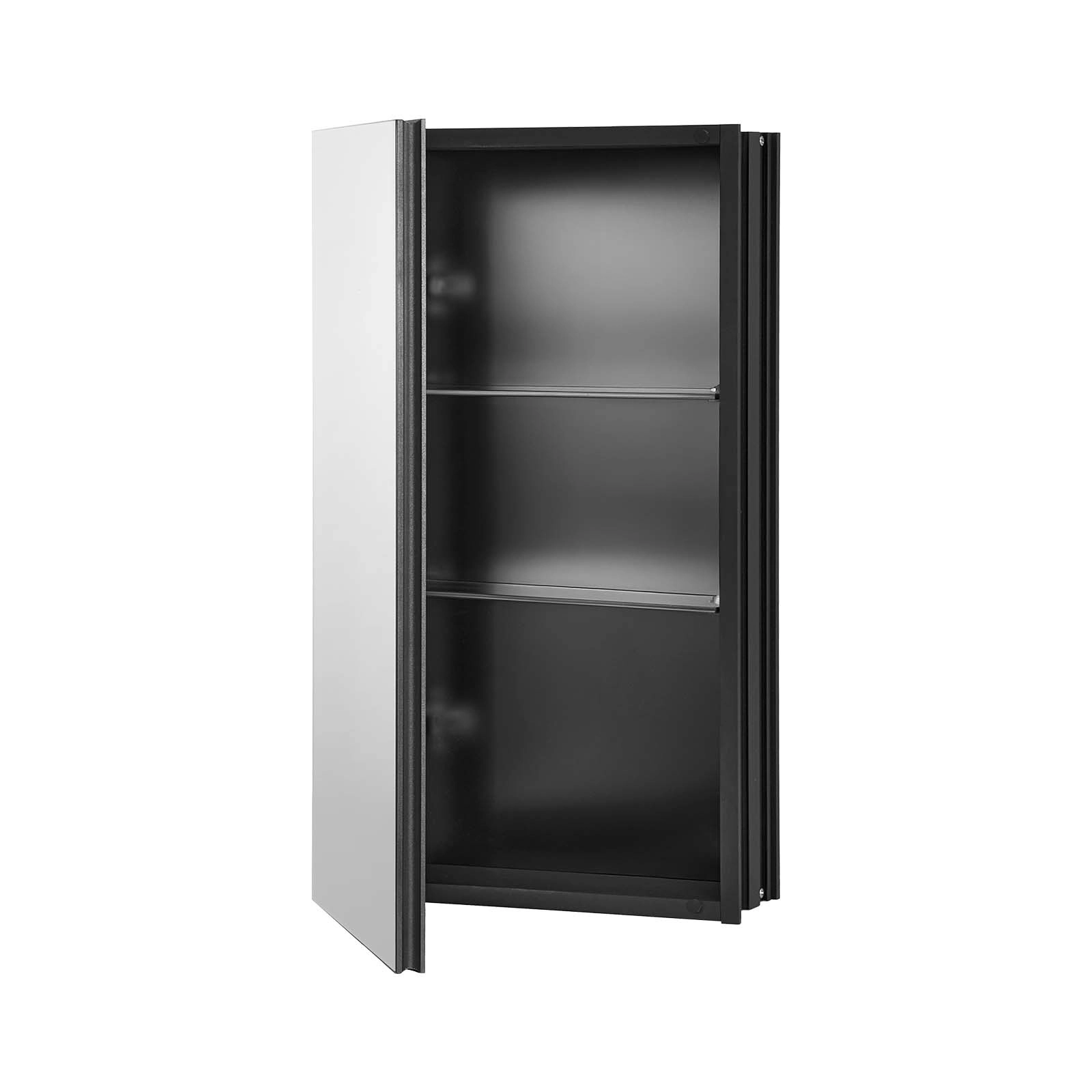 HONGGE Black Aluminum Medicine Cabinet with Mirror, 14 x 24 Inch, Wall-Mounted or Recessed Bathroom Storage