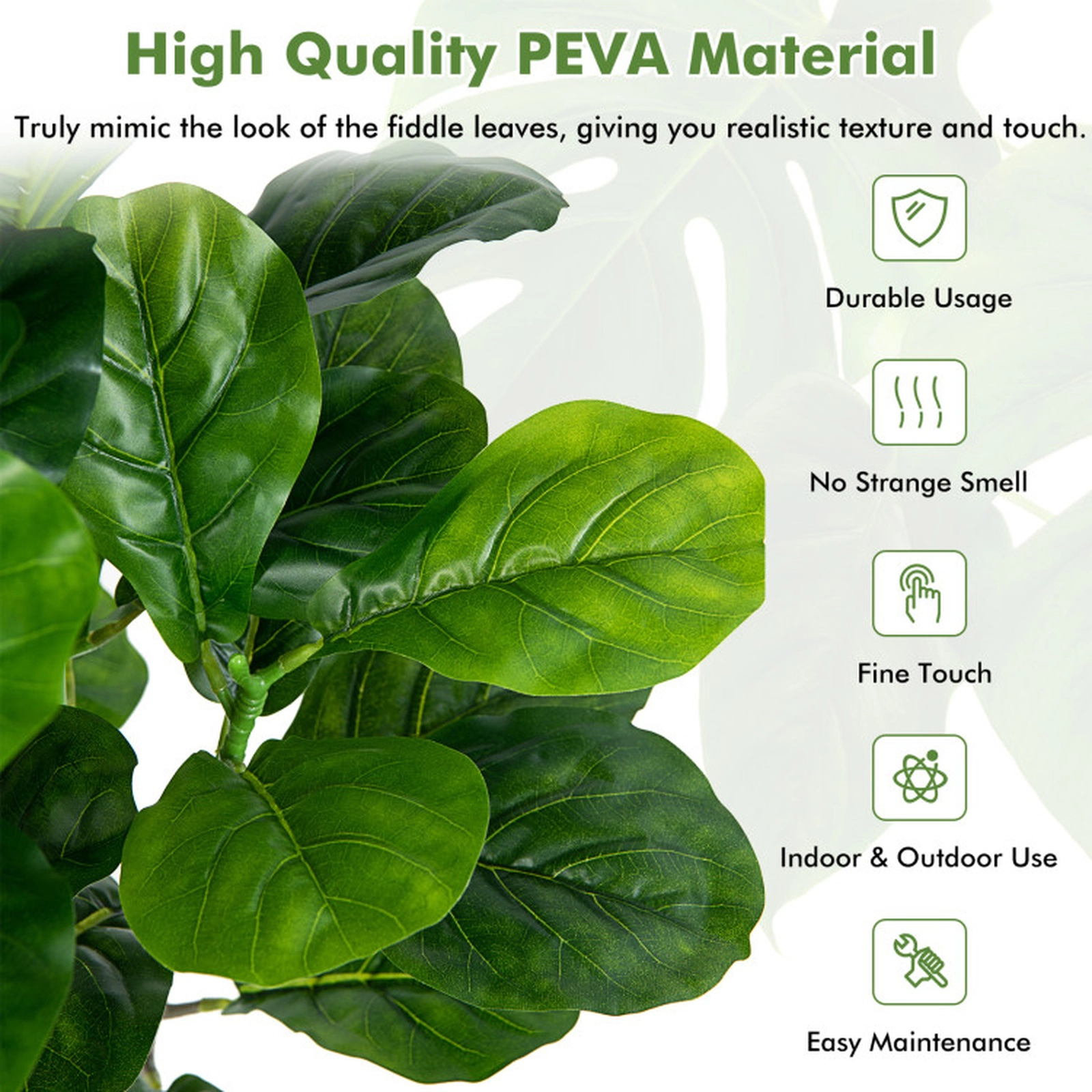 SUGIFT Set of 2 51-in Artificial Fiddle Leaf Fig Trees with 100 Large Leaves and Cement-Filled Pots