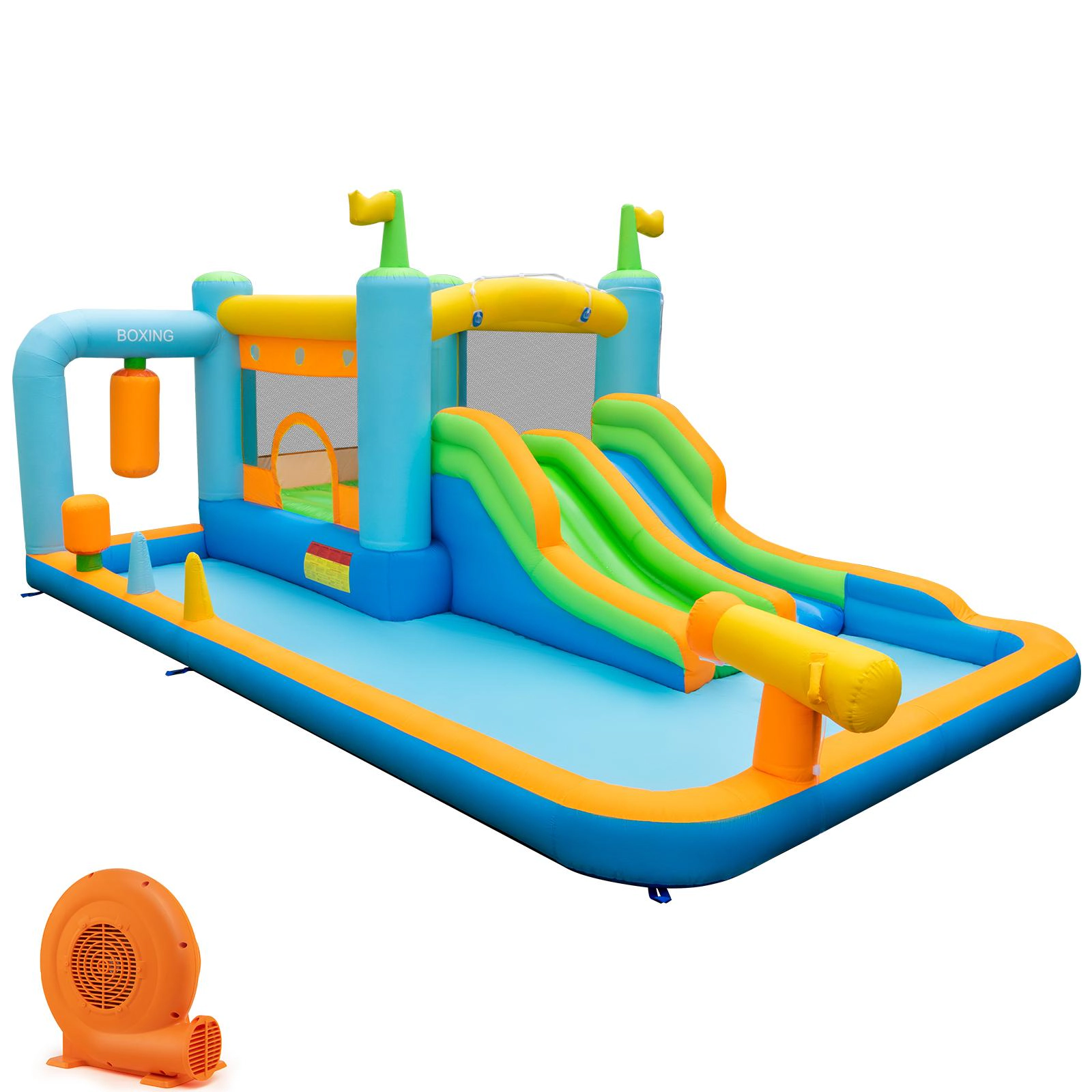 SUGIFT Giant 200-lb Capacity Inflatable Water Slide with Dual 6-ft Slides Splash Pool and 680W Blower
