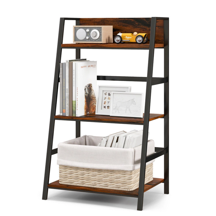 Hivvago 3-Tier Ladder Industrial Bookshelf with Metal Frame