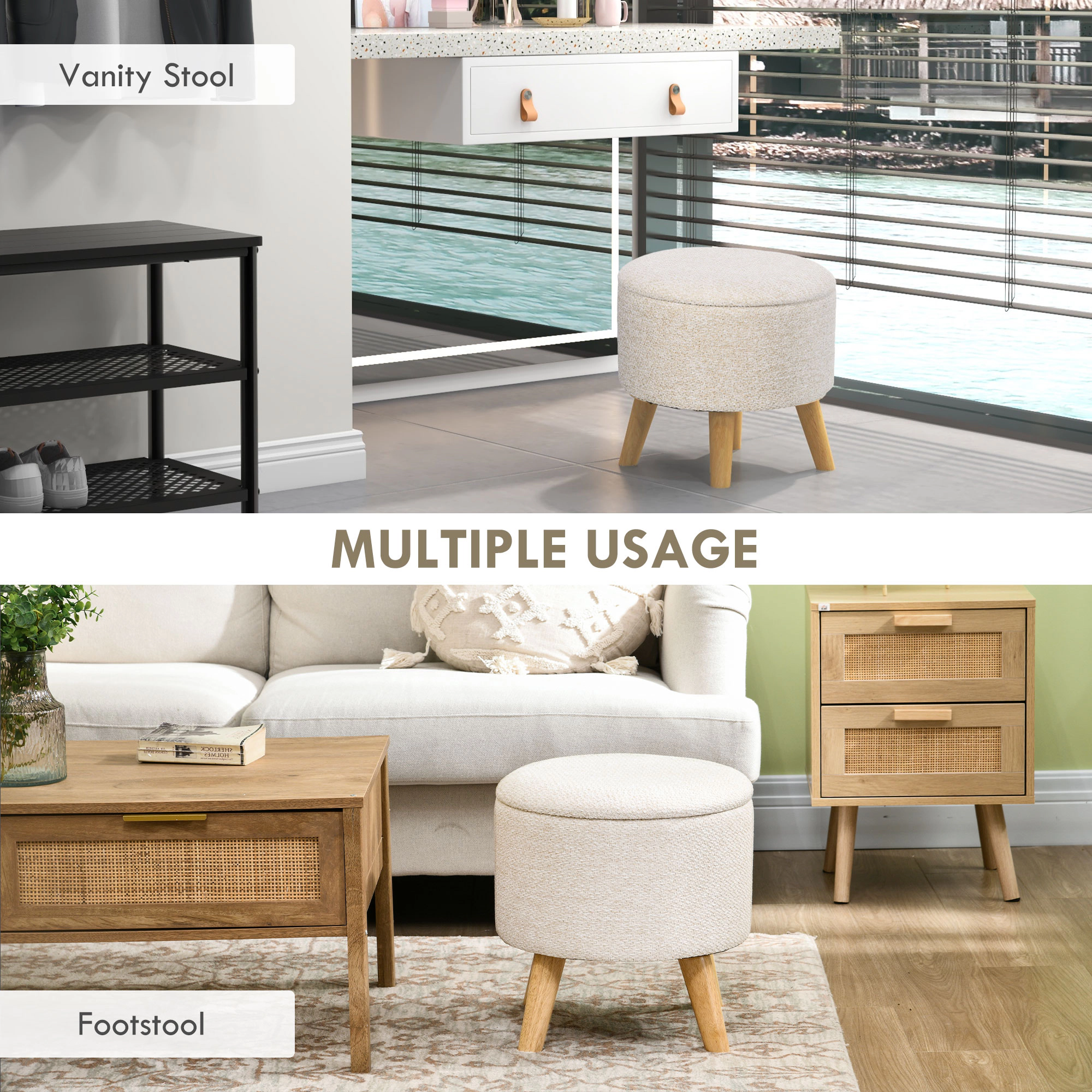 Hivvago Hidden Storage Ottoman Stool For Bedroom Or Living Room