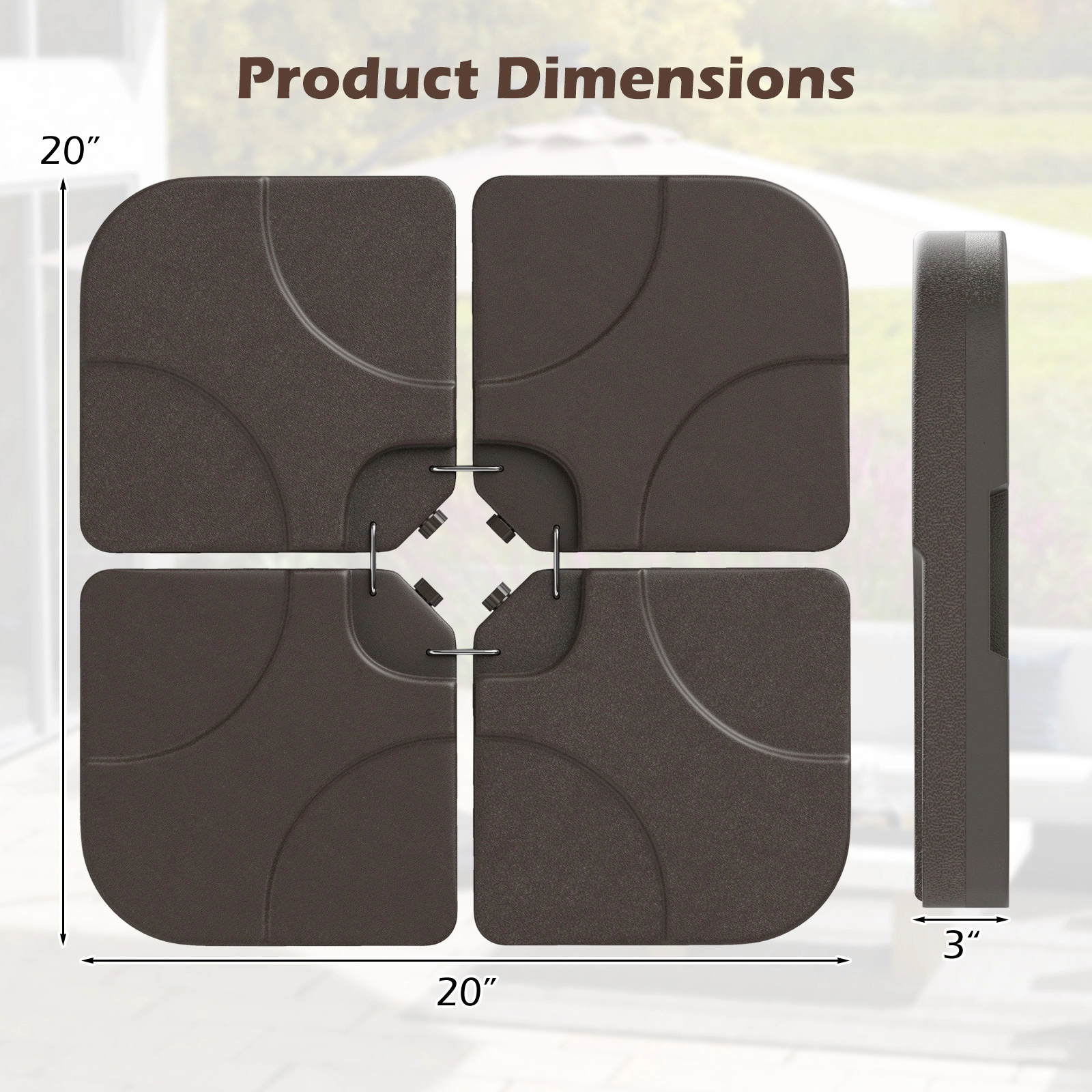 SUGIFT Coffee 4-Piece Fillable HDPE Base for Cantilever Patio Umbrellas