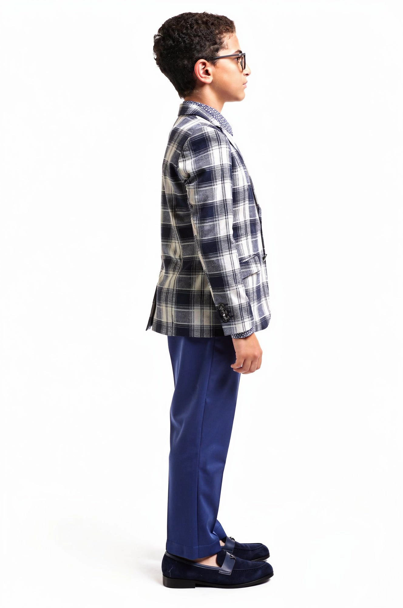 Elie Balleh Boys Slim Fit Plaid Blazer