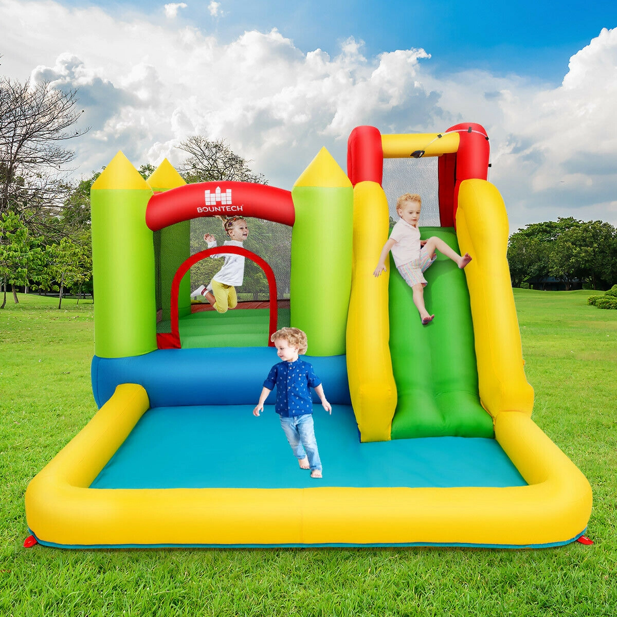 LJG Kids Inflatable Bounce House Water Slide Jump Bouncer without Blower