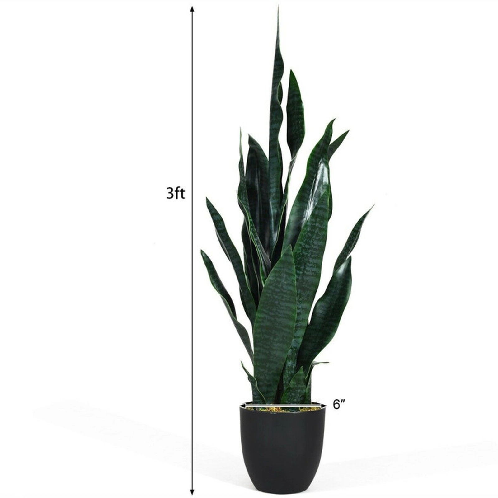 SUGIFT 35.5-in Indoor Outdoor Artificial Snake Plant Faux Sansevieria with 20 Slender Leaves in Cement Pot