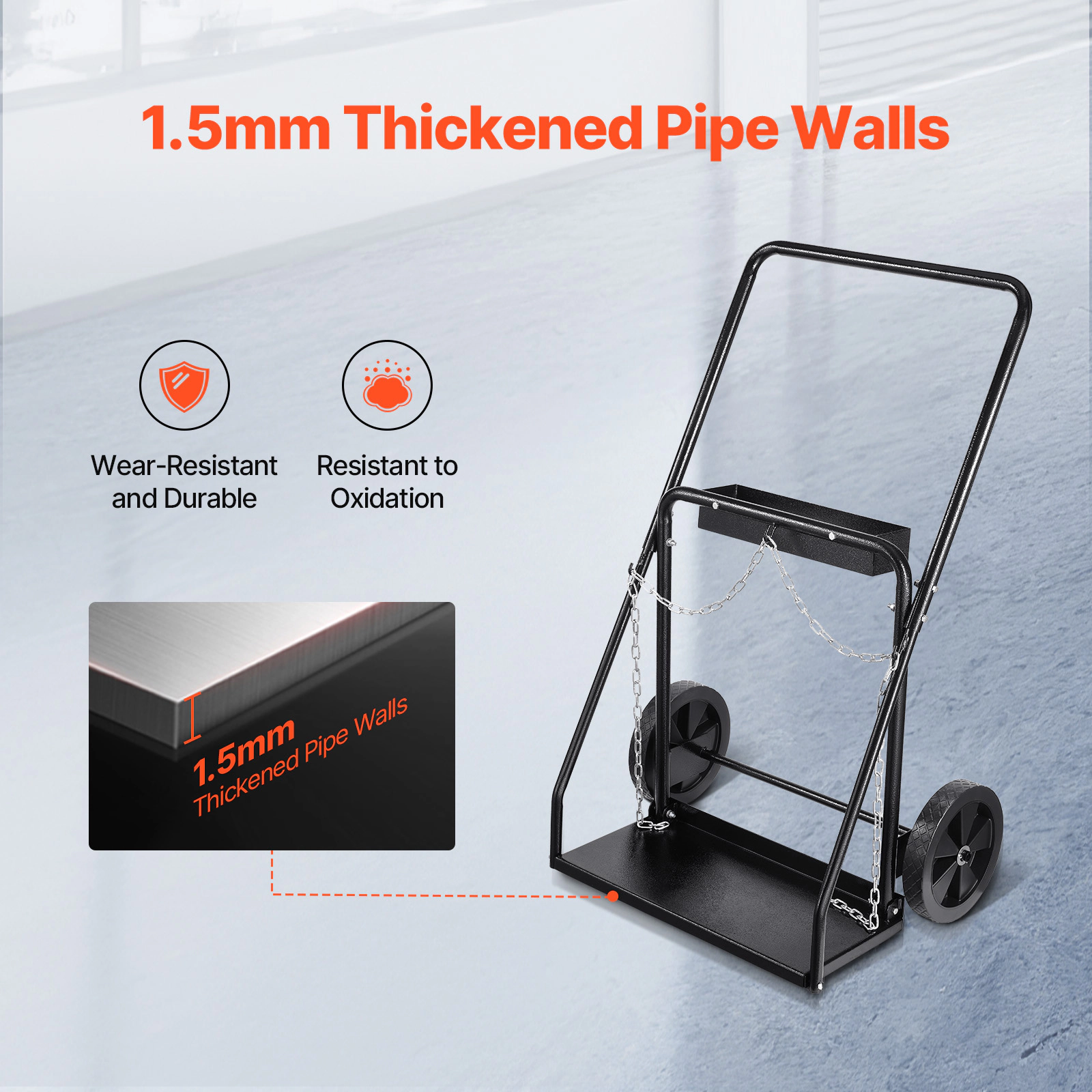 HONGGE Dual Gas Cylinder Cart, 440 lbs Capacity, 10-Inch Wheels, Steel Cart for Two 12.5-Inch Tanks