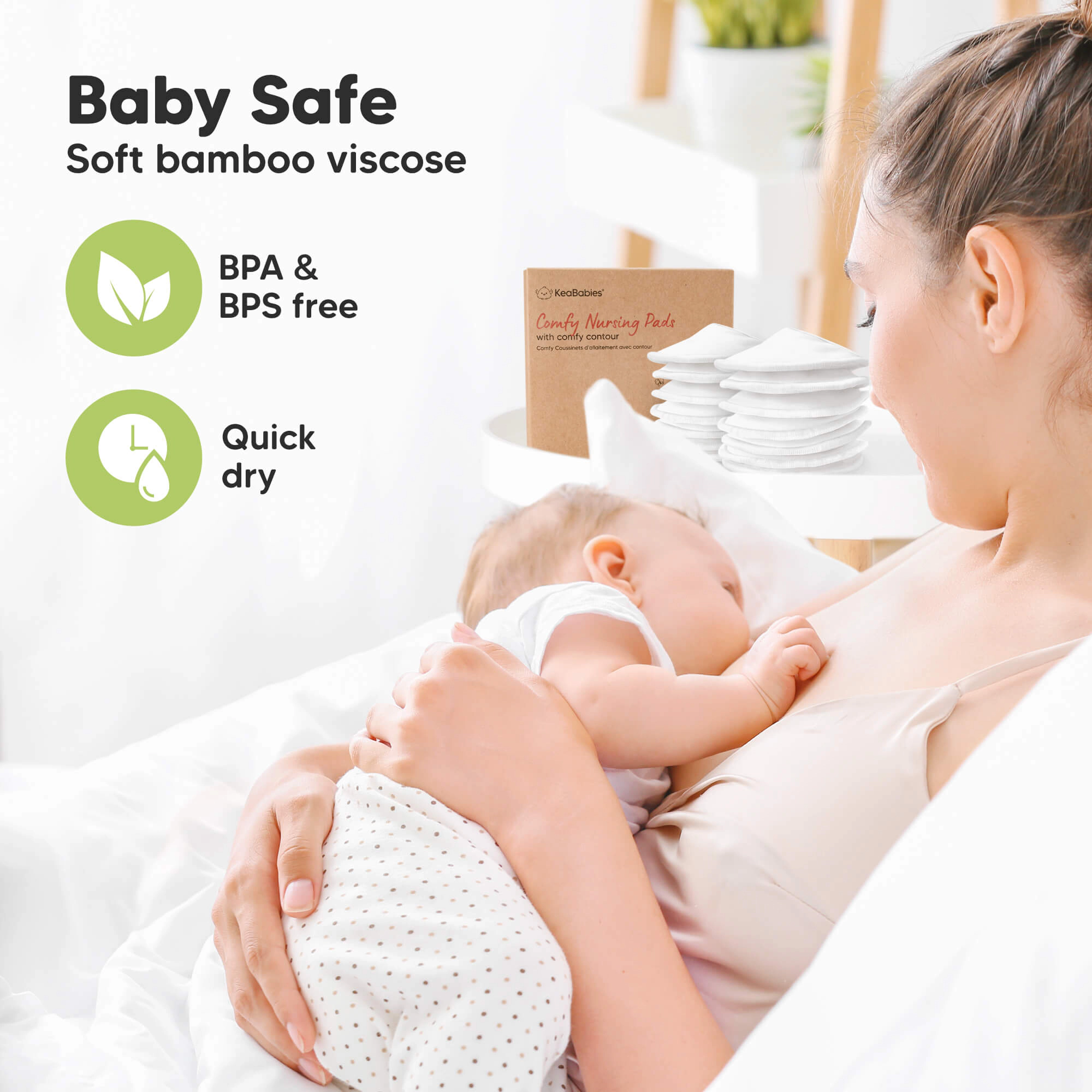 KeaBabies 14-Pack Comfy Nursing Pads (Soft White)