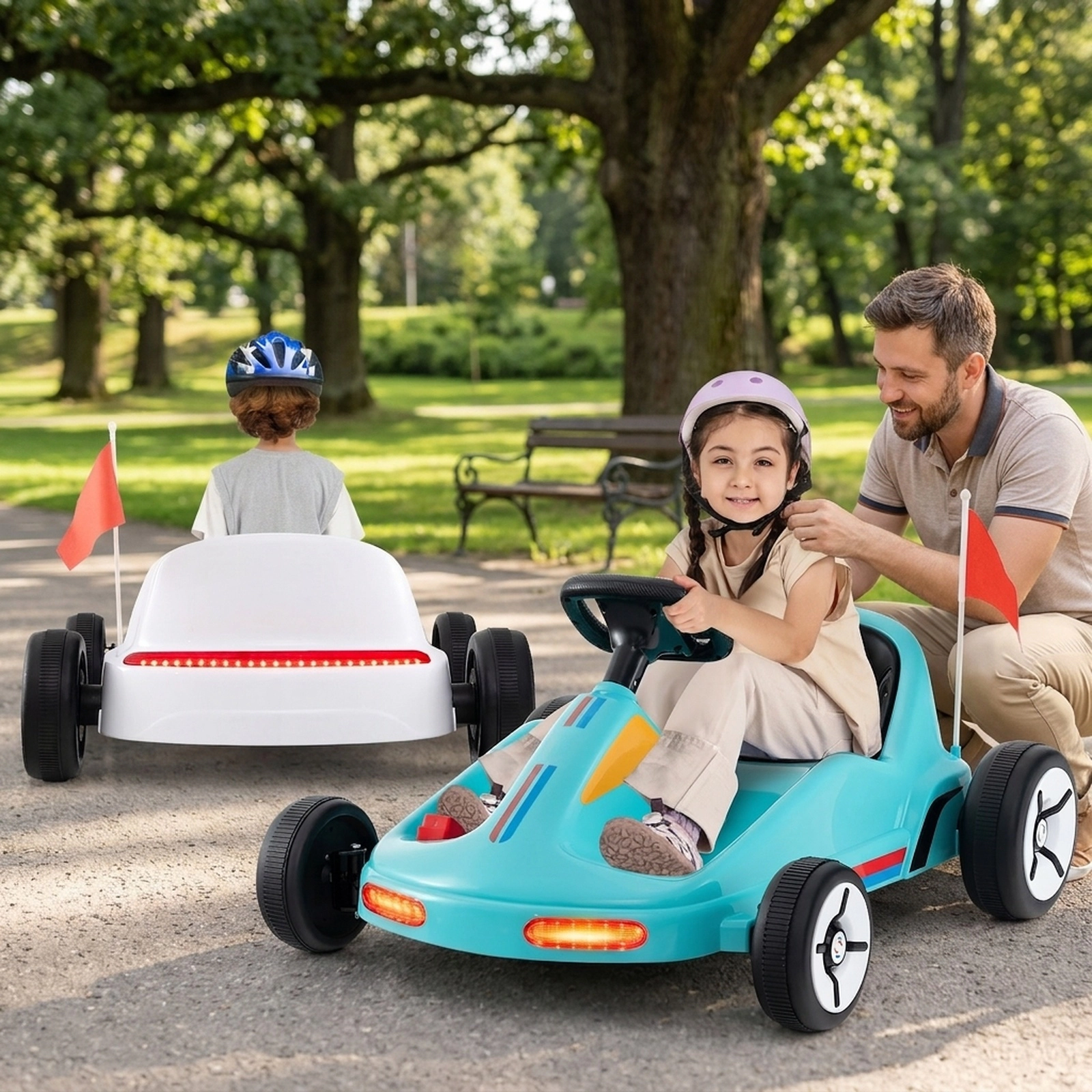 12V Kids Electric Go Kart 3-Speed Parent Remote 2-Speed Manual Mode One-Button Start LED Lights Ages 3+ Blue