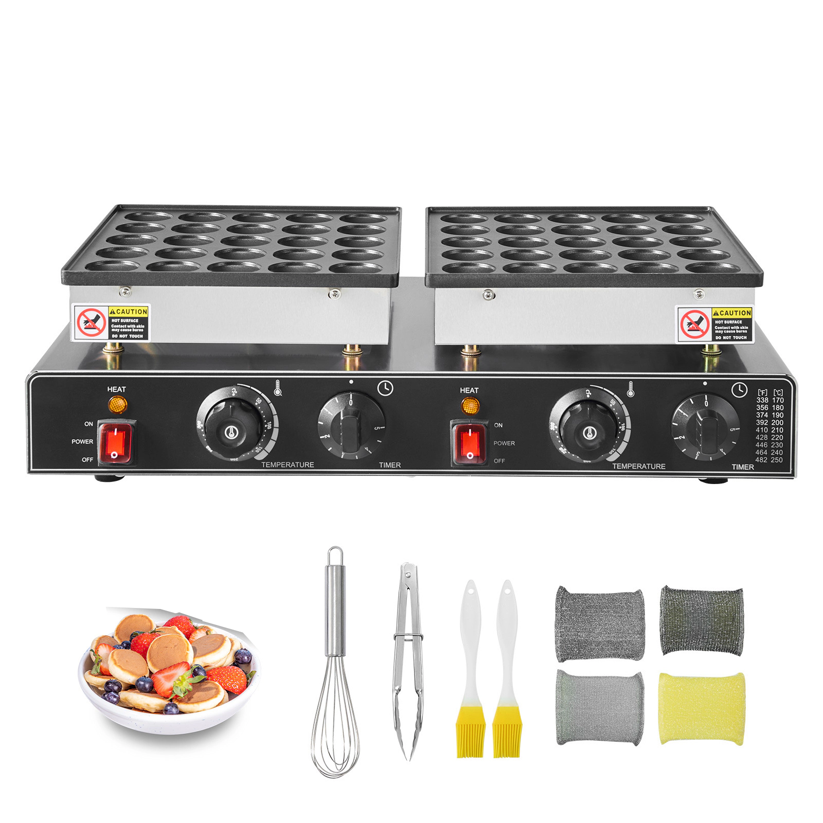 HONGGE Dutch Pancake Maker Non-stick Stainless Steel Dorayaki Baker Commercial Electric Poffertjes Grill Temp & Time
