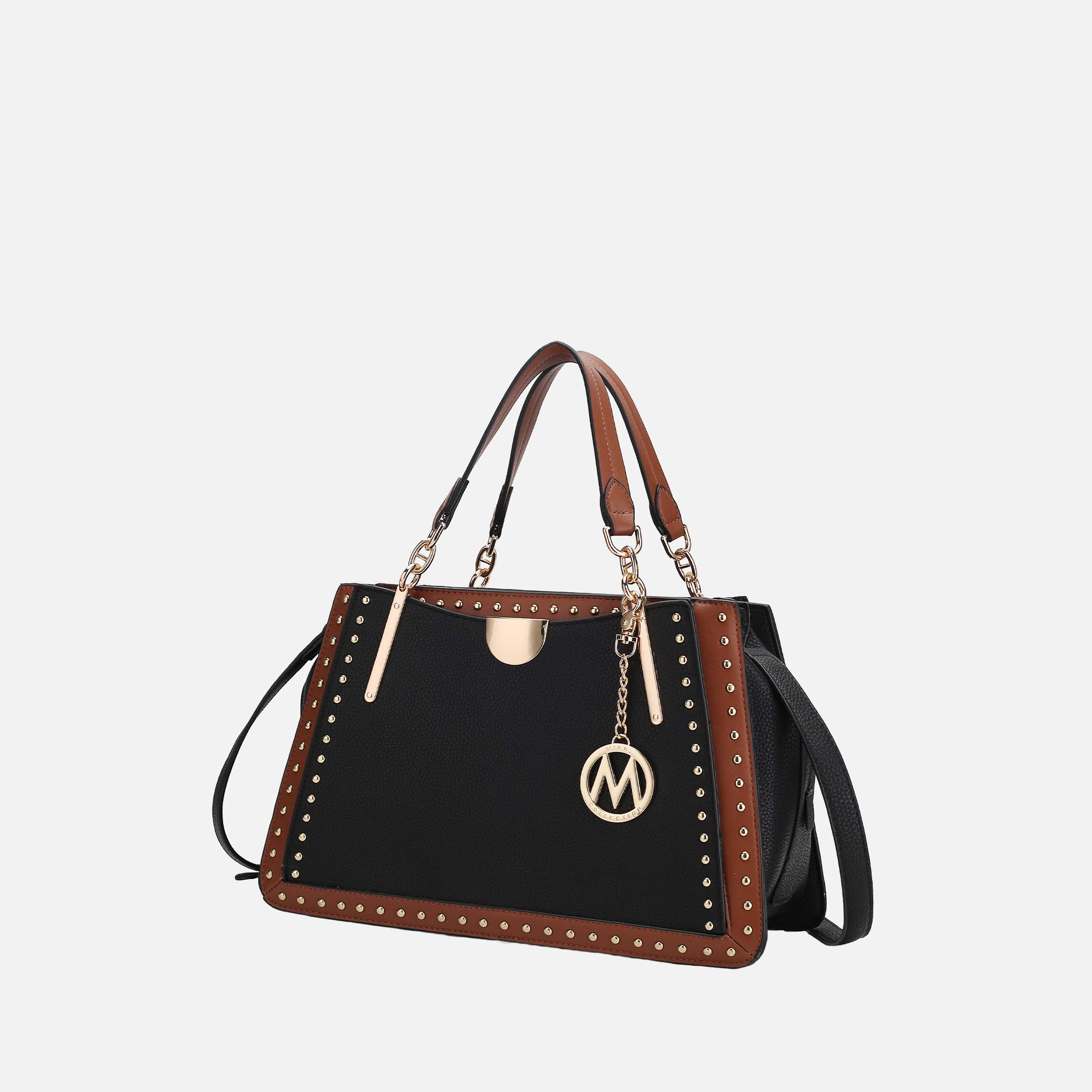 Mia K Collection Aubrey Vegan Leather Satchel - 3-Compartment Handbag with Gold-Tone Hardware