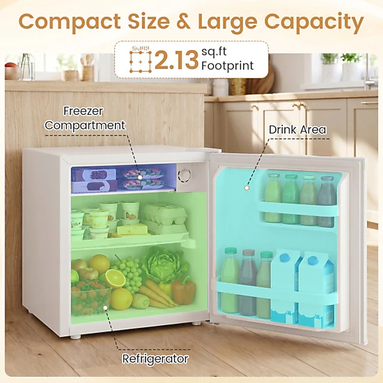 SUGIFT Compact Mini Fridge 2.13-cu ft Capacity 7-Level Thermostat 39 dB Quiet 17.5 x 16.9 x 19.1-in White