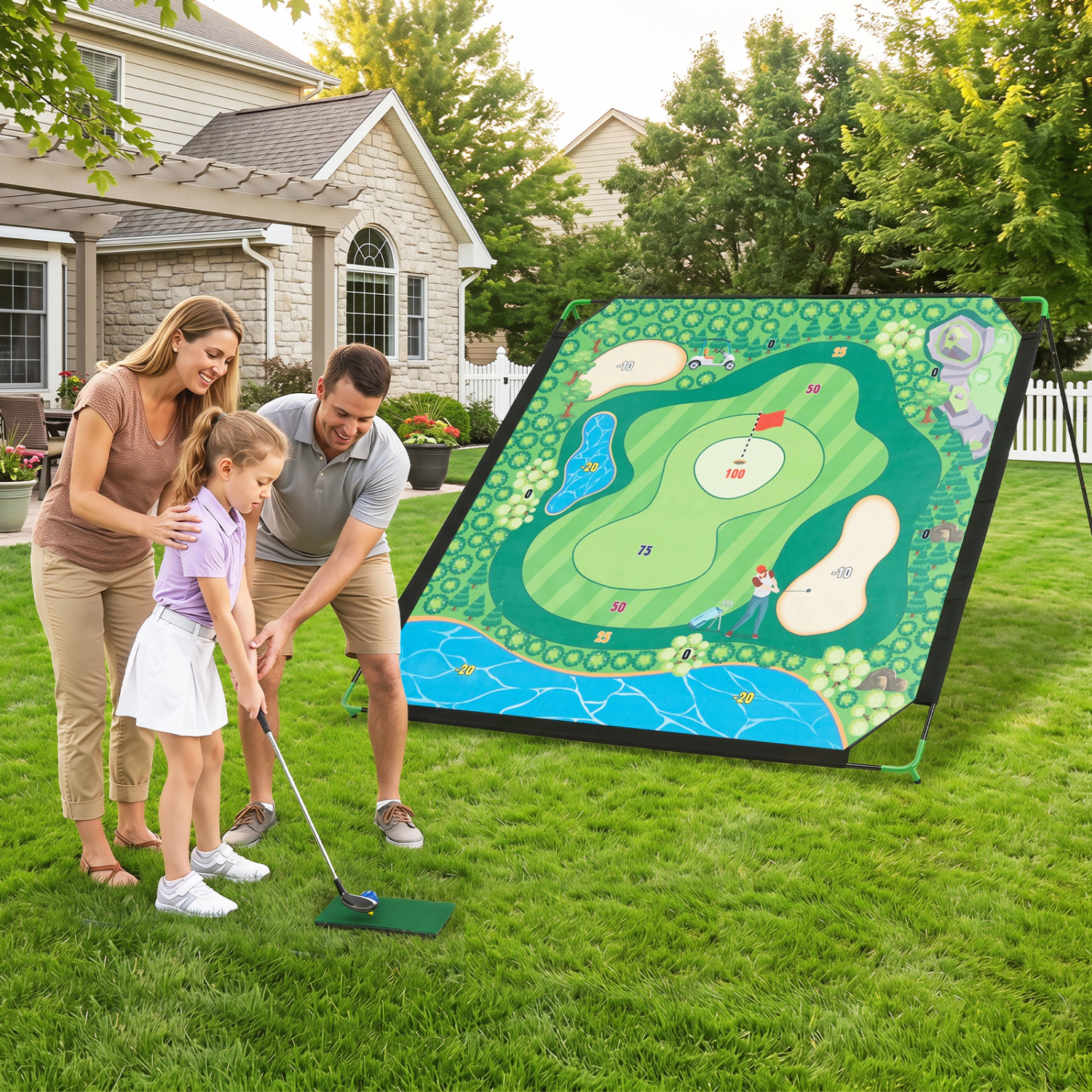 LJG 71 x 71 Inches Golf Chipping Game Set for Indoor and Outdoor Practice