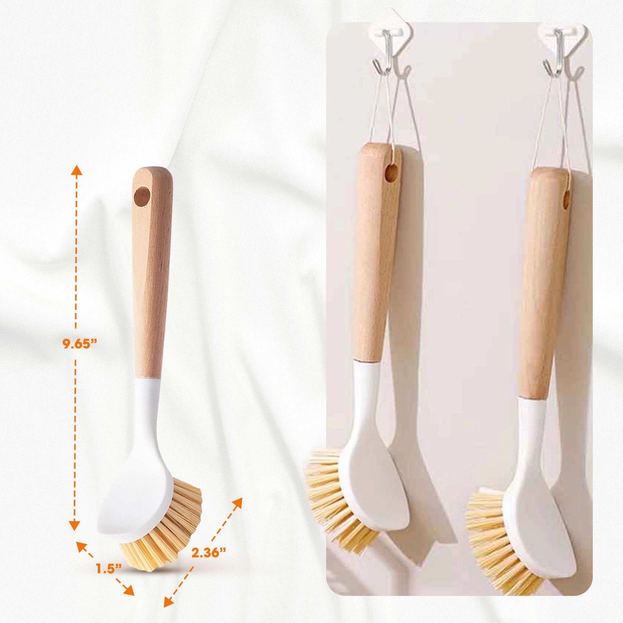 Cheer Collection 3 Piece Bamboo Dish Brush Set with Scraper – Tough Bristles