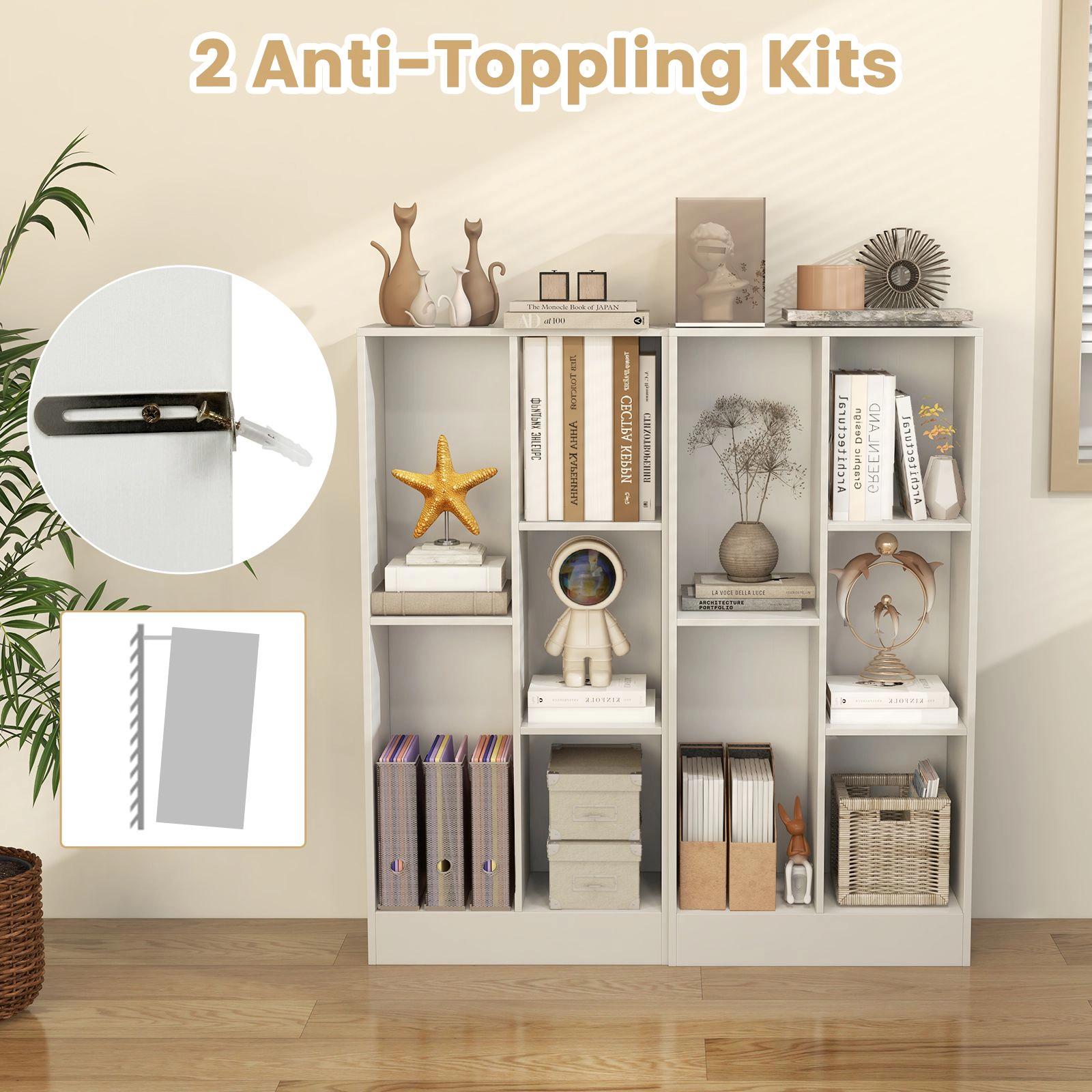 SlickBlue Modern 5-Cube Bookshelf with Mixed Size Storage Spaces
