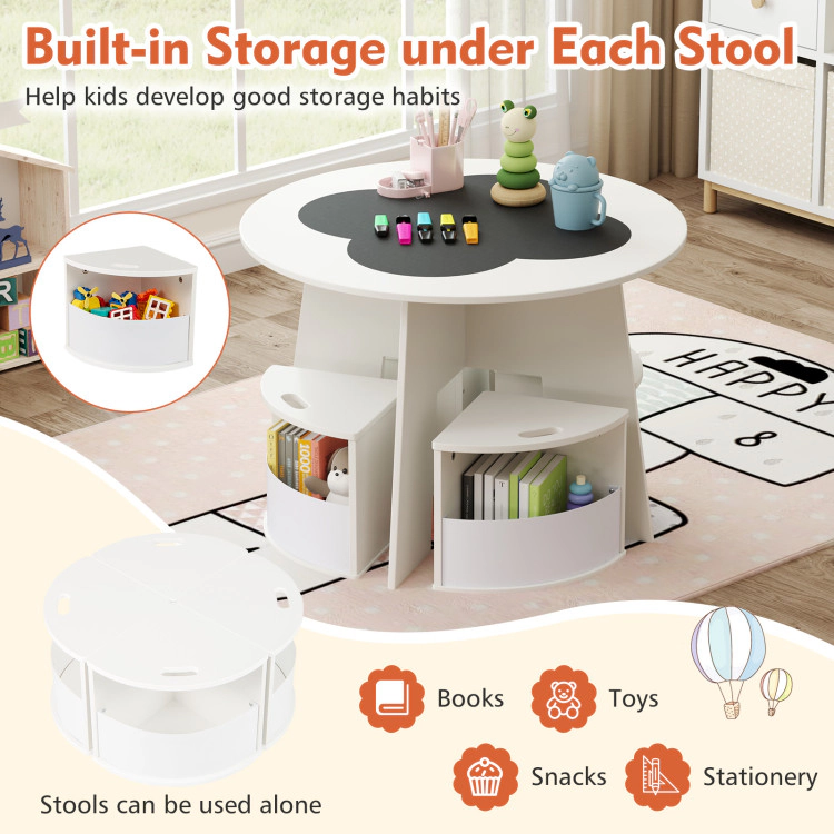 Hivvago 5 Pcs Kids Table And Chair Set With Storage Stools For Activity-White