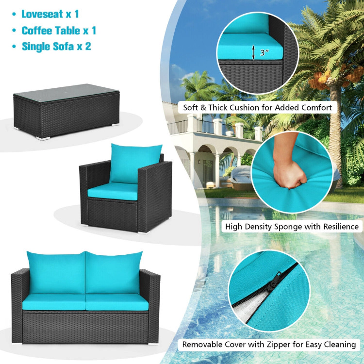 Hivvago 4 Pieces Patio Rattan Conversation Set With Padded Cushions