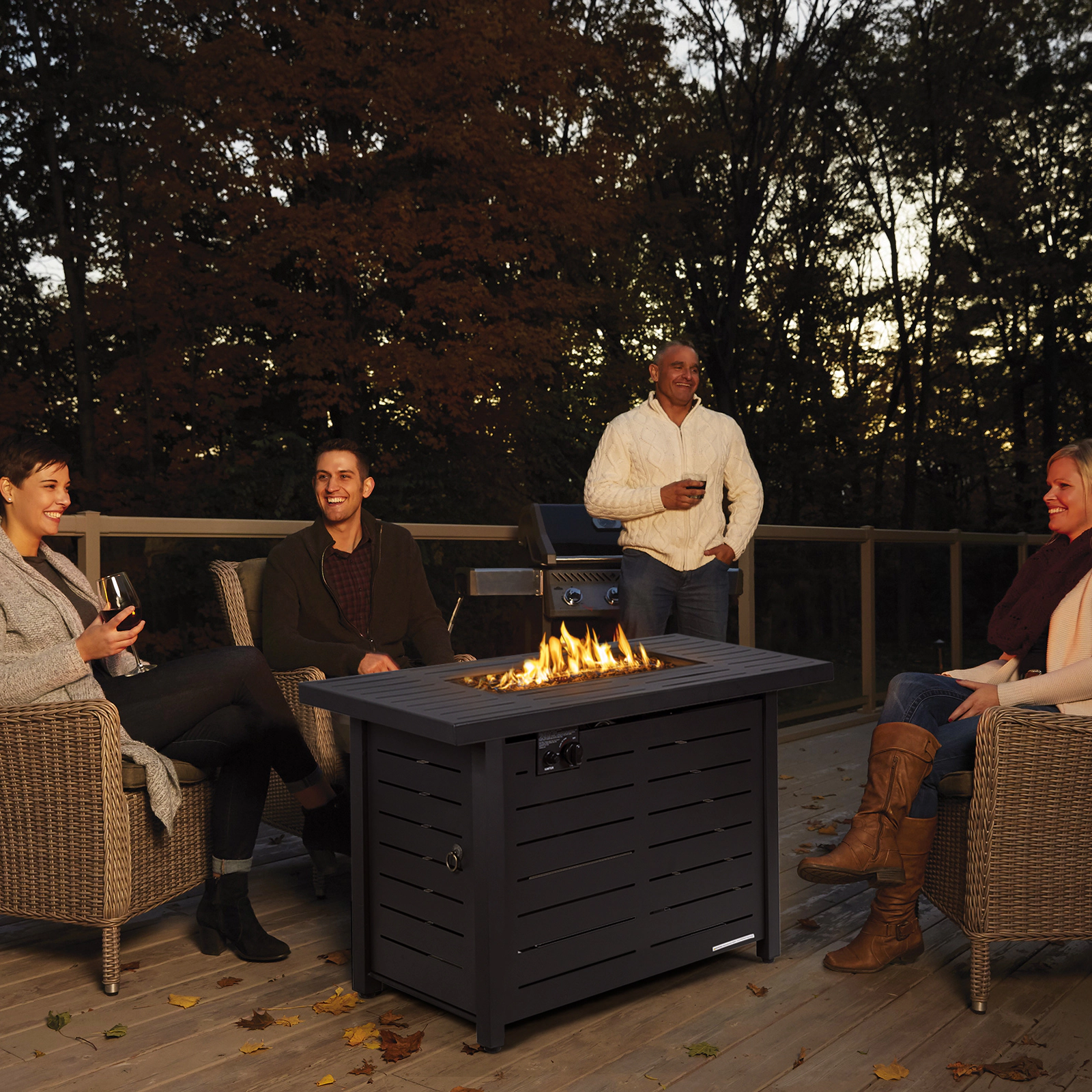 SUGIFT Rectangular Propane Fire Pit Table 60,000 BTU 220-lb Capacity with Lava Rocks and Waterproof PVC Cover Black