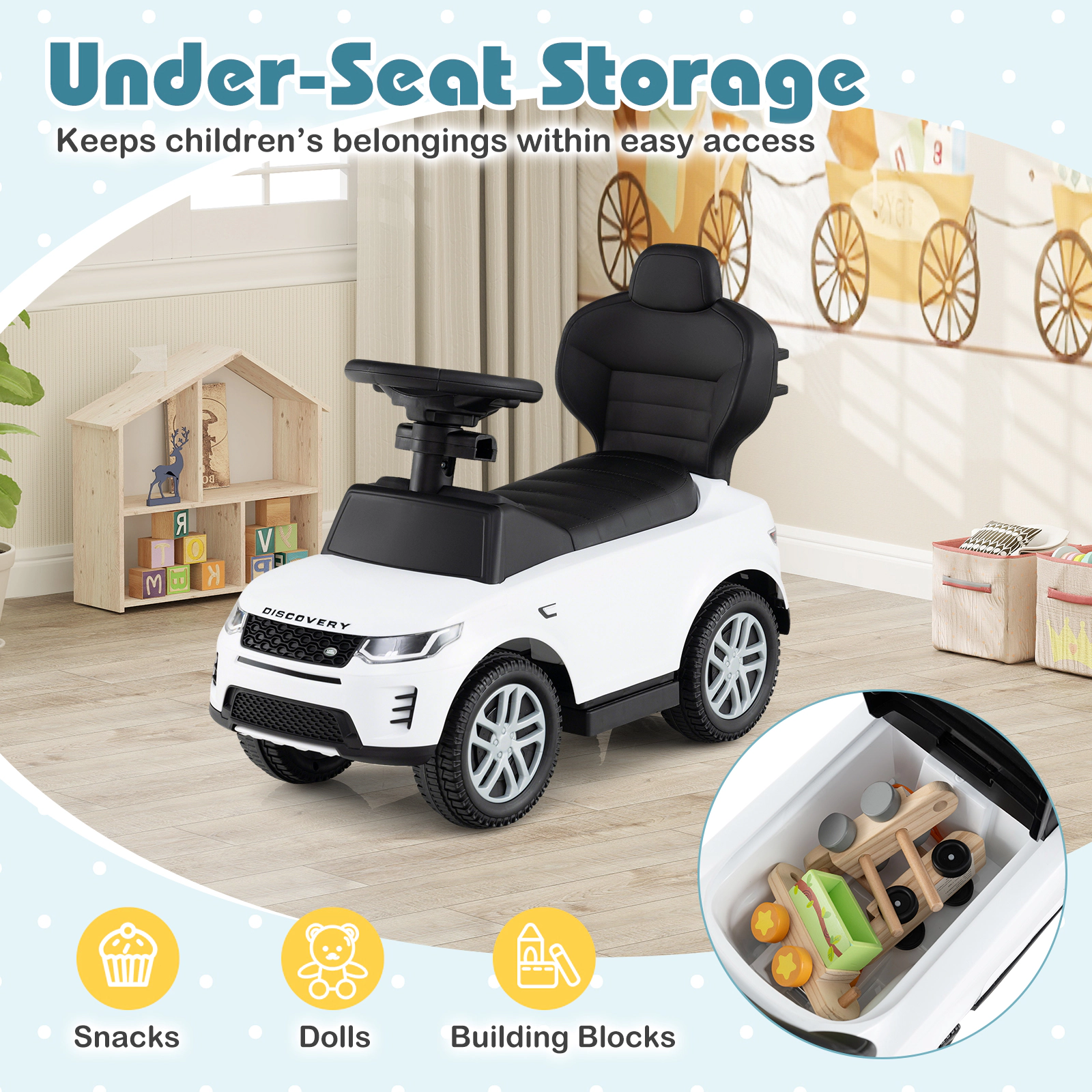 SUGIFT 3-in-1 Push Walking and Sliding Ride-On Car with Handle and Guardrail 55-lb Capacity Ages 18-36 Months White