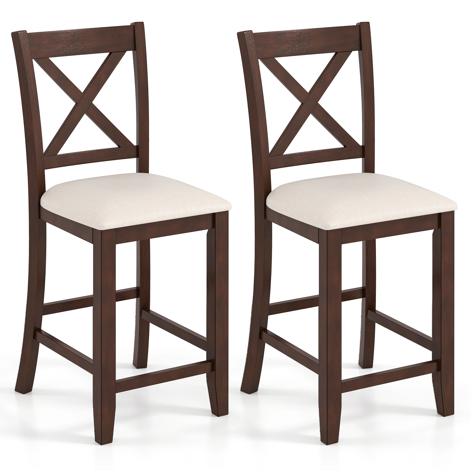 SUGIFT Slatted Back and Linen Cushion Set of 2 Modern Farmhouse Counter Height Stool