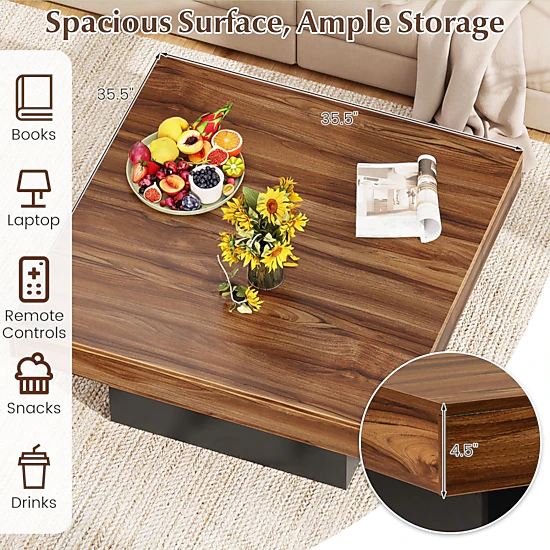 Glintex 35.5-Inch Square Coffee Table with RGB LED Lighting and Remote