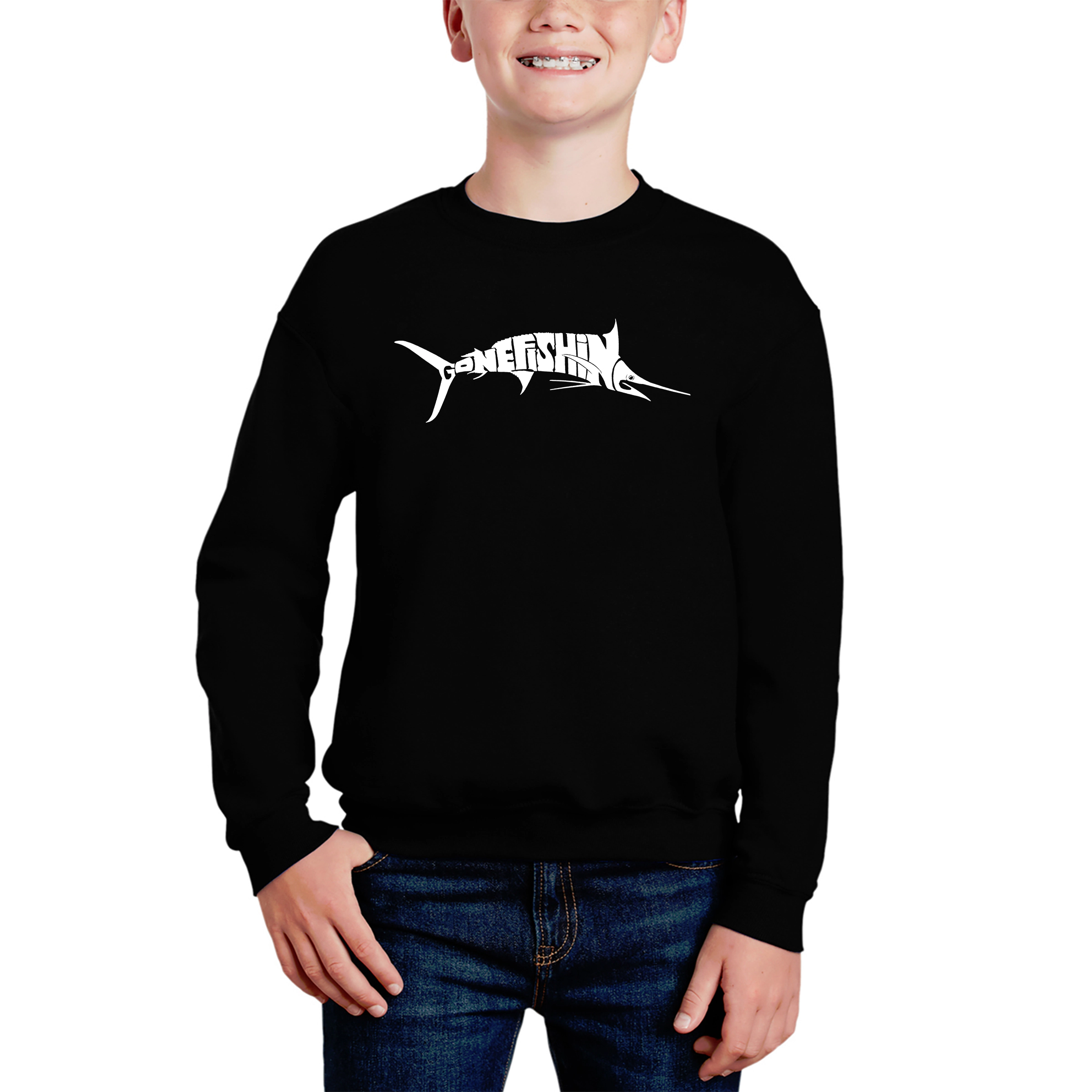LA Pop Art Boy's Word Sweatshirt - Marlin Gone Fishing