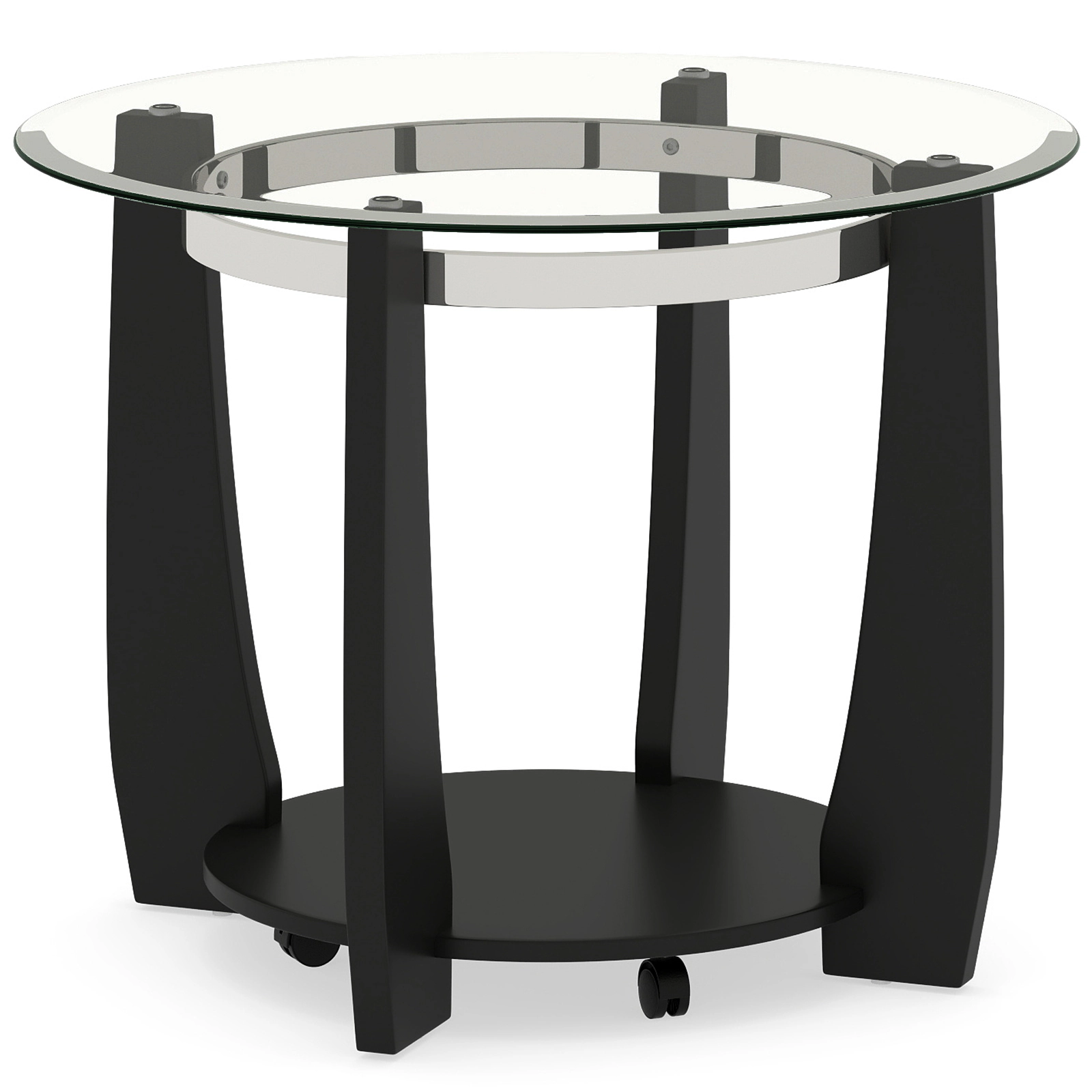 SUGIFT 2-Tier Round Tempered Glass Top Wood Legs 4 Wheels Coffee Table 32-in x 32-in x 20.5-in 300-lb Capacity Black